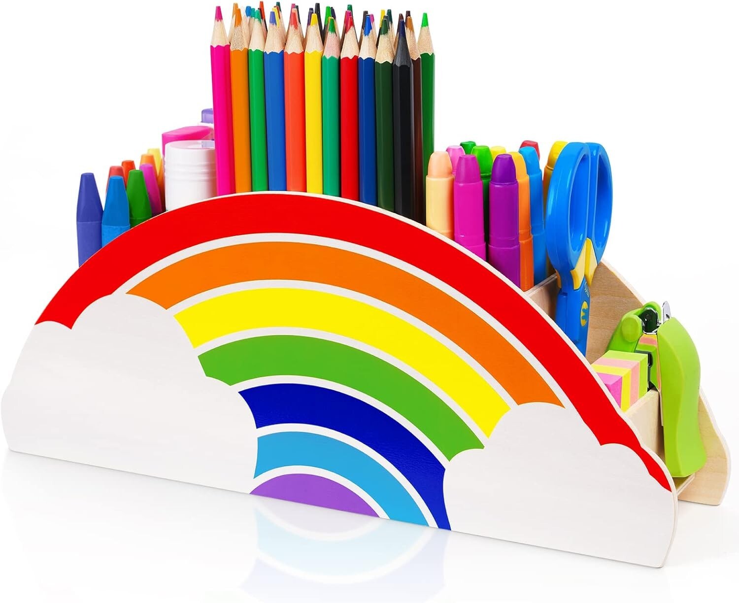 Compact Wooden Supply Caddy with Rainbow Finish – Ideal Desk Organization Tool