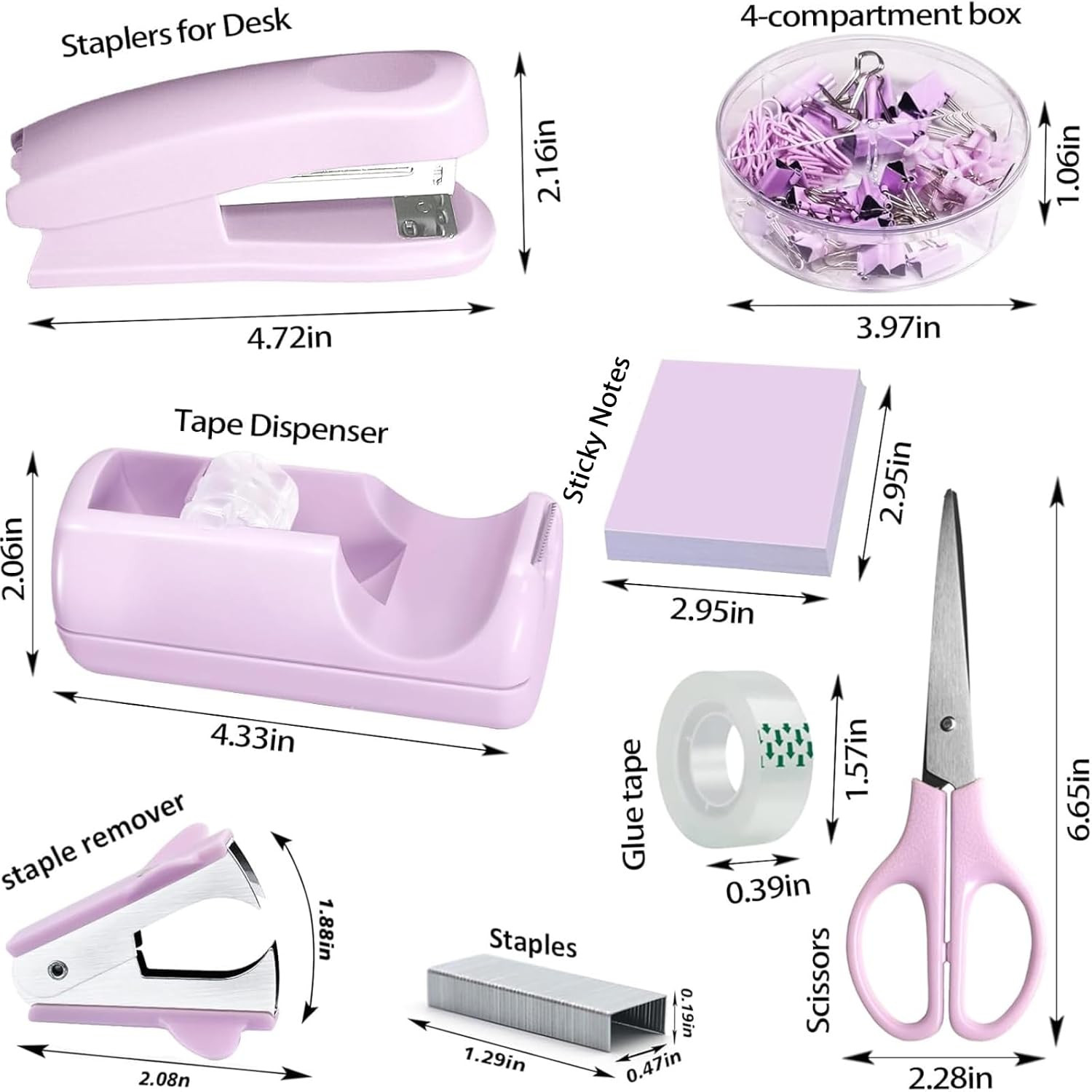Purple Office Desk Accessories,Purple Office Supplies Set,Stapler and Tape Dispe