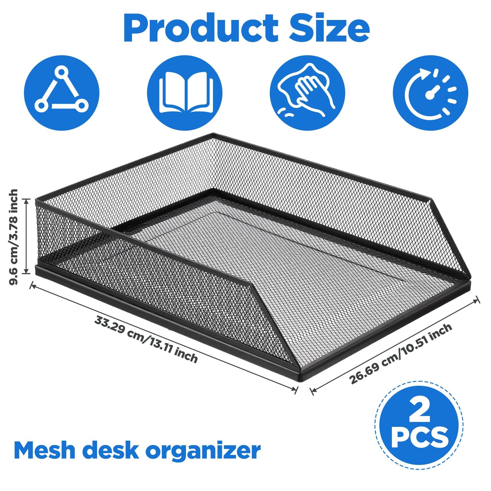 2 PCS Stackable Paper Tray Organizer Desk File Holder A4 Metal Letter Black