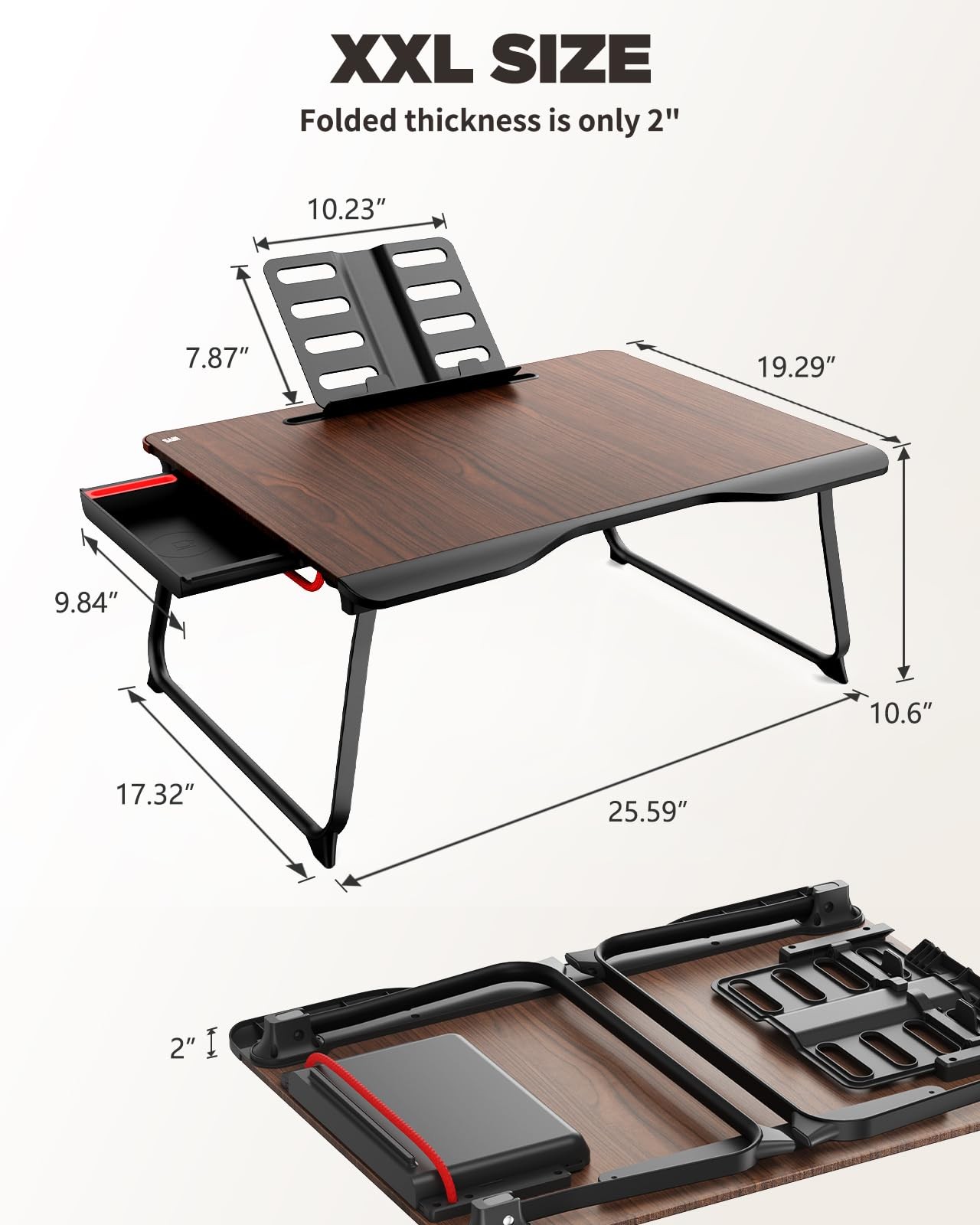 Laptop Desk for Bed, SAIJI XX-Large Foldable Bed 25.6″ x 19.29″, Black Cherry