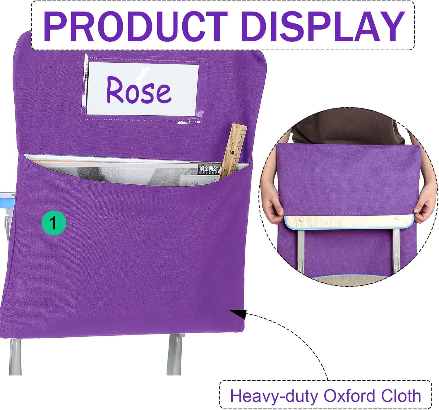 24 Pcs Classroom Chair Storage Pockets with Name Tags – Mixed Colors