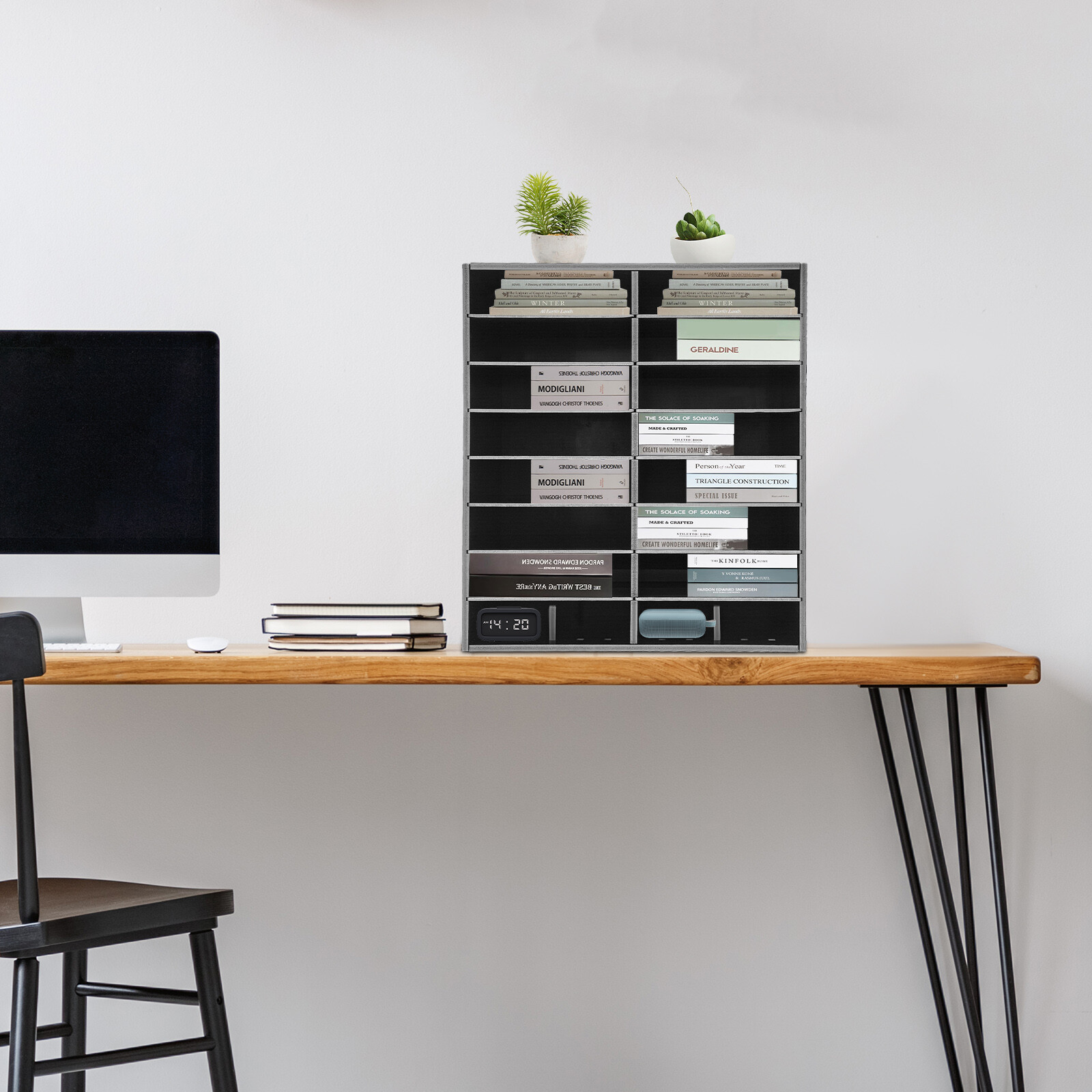 16-Slot Freestanding File Storage Holder Black PVC 50.5 × 30 × 56.7cm