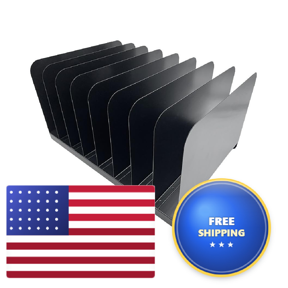 Huron Applied Sciences Vertical 8 Slot Steel Desk Organizer/Sorter Black