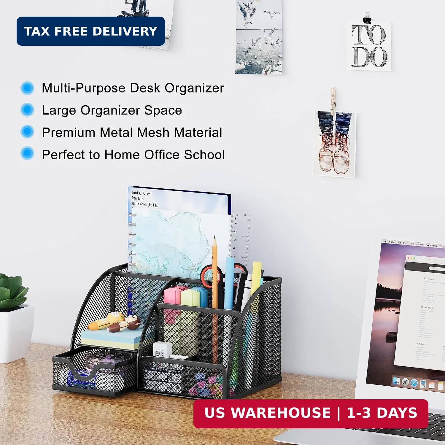 EasyPAG Mesh Desk Organizer with Drawer Multi-functional Pen Holder Stationery O