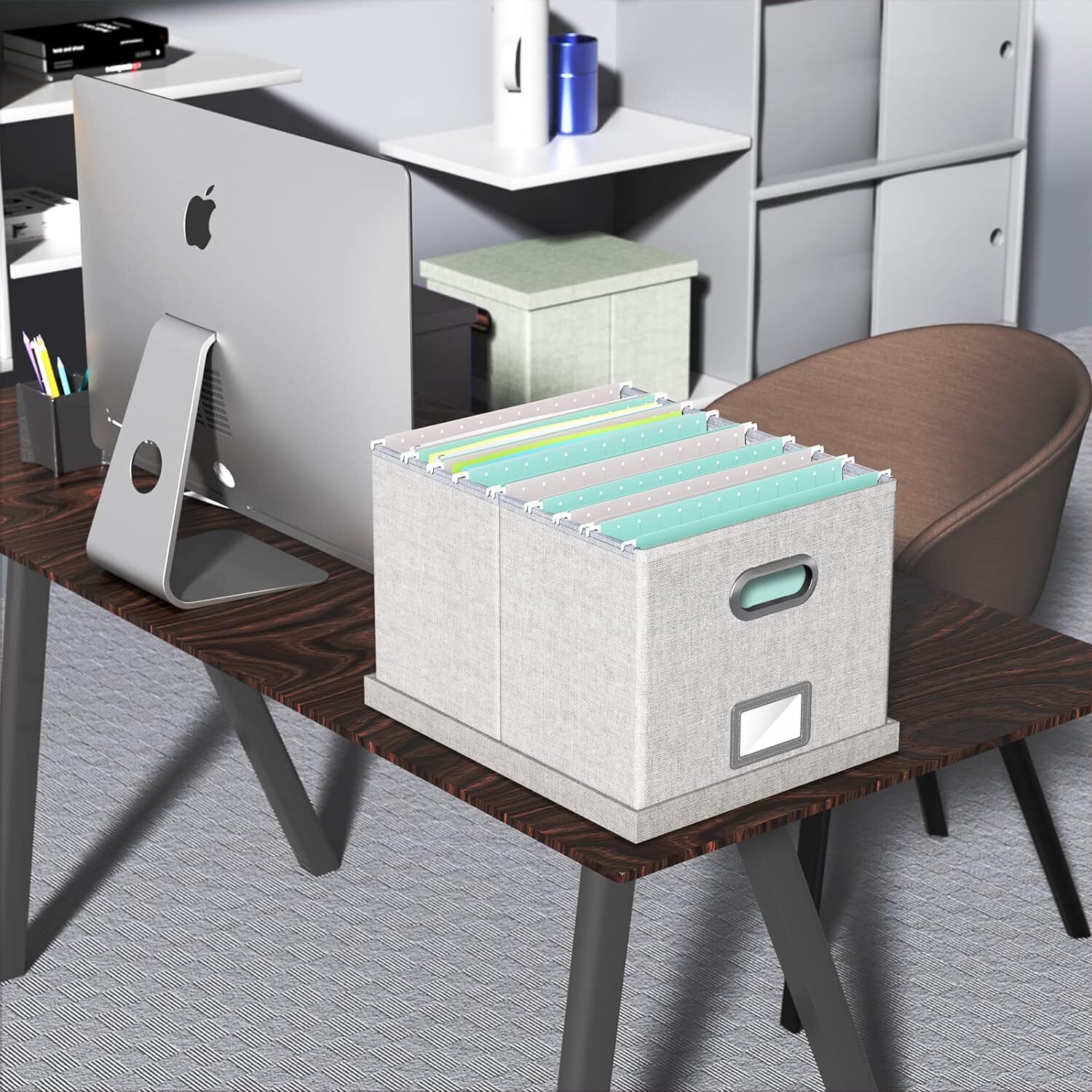 Oterri File Organizer Box,Filing Box with Lid,File for 1 pack, Gray-white