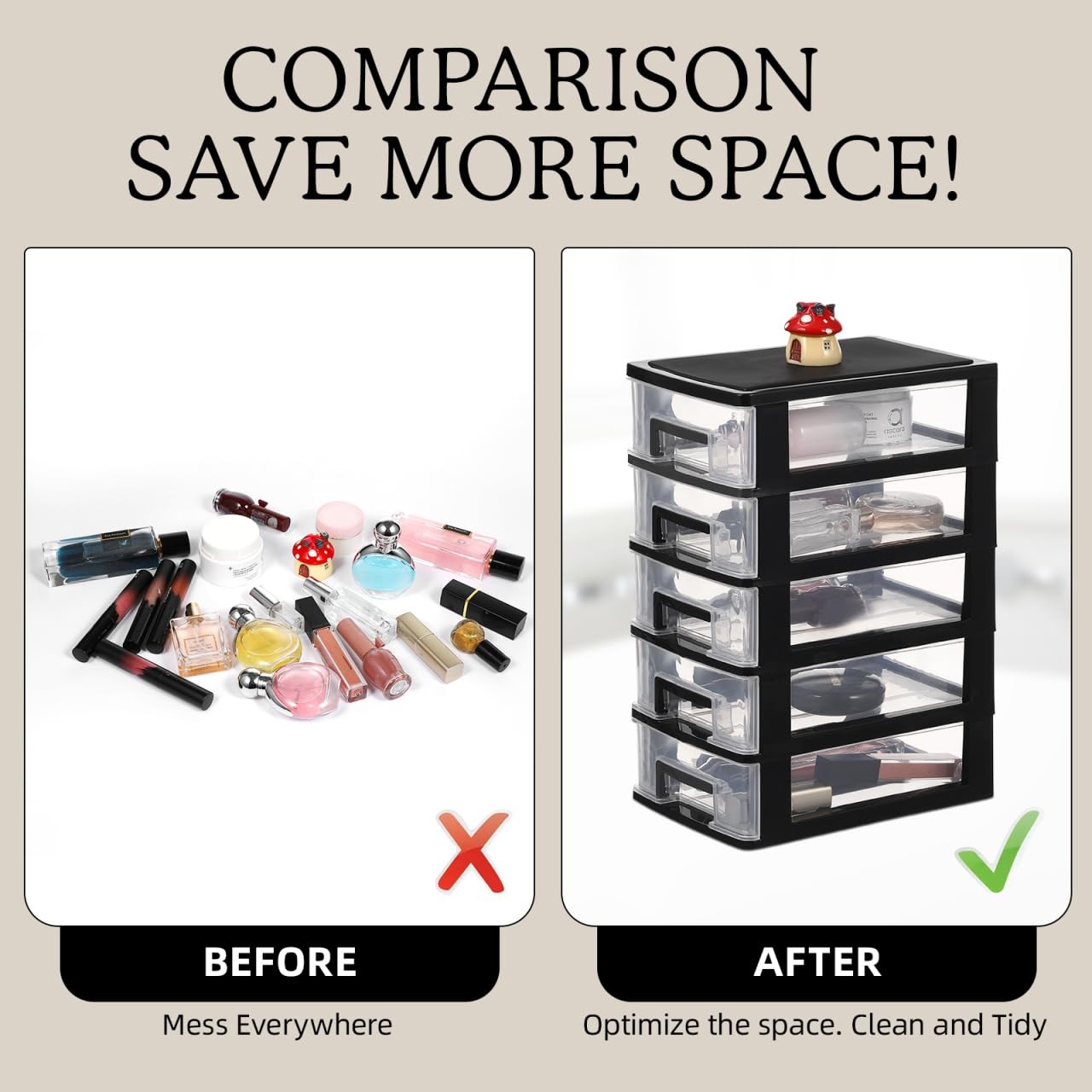 NOLITOY Multifunctional 5-Drawer Plastic Storage Cabinet Organizer Black