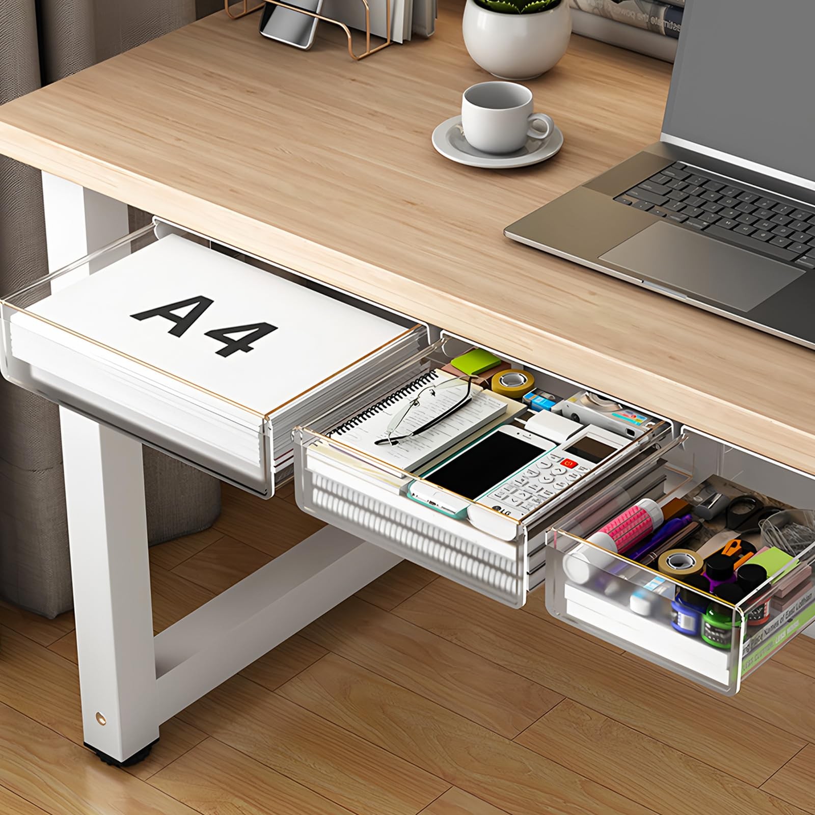 3 PCS Under Desk Table Drawer Storage Organizer Small Medium Large Slide Out