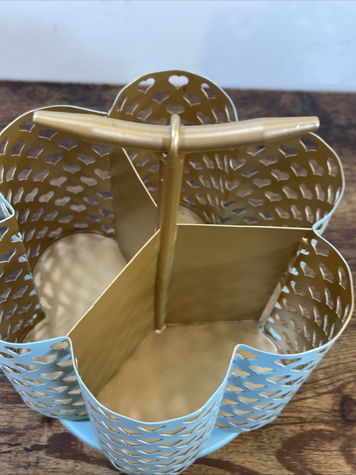 Heart Rotating Desk Organizer Caddy Turquoise Teal Gold Excellent Rare HTF