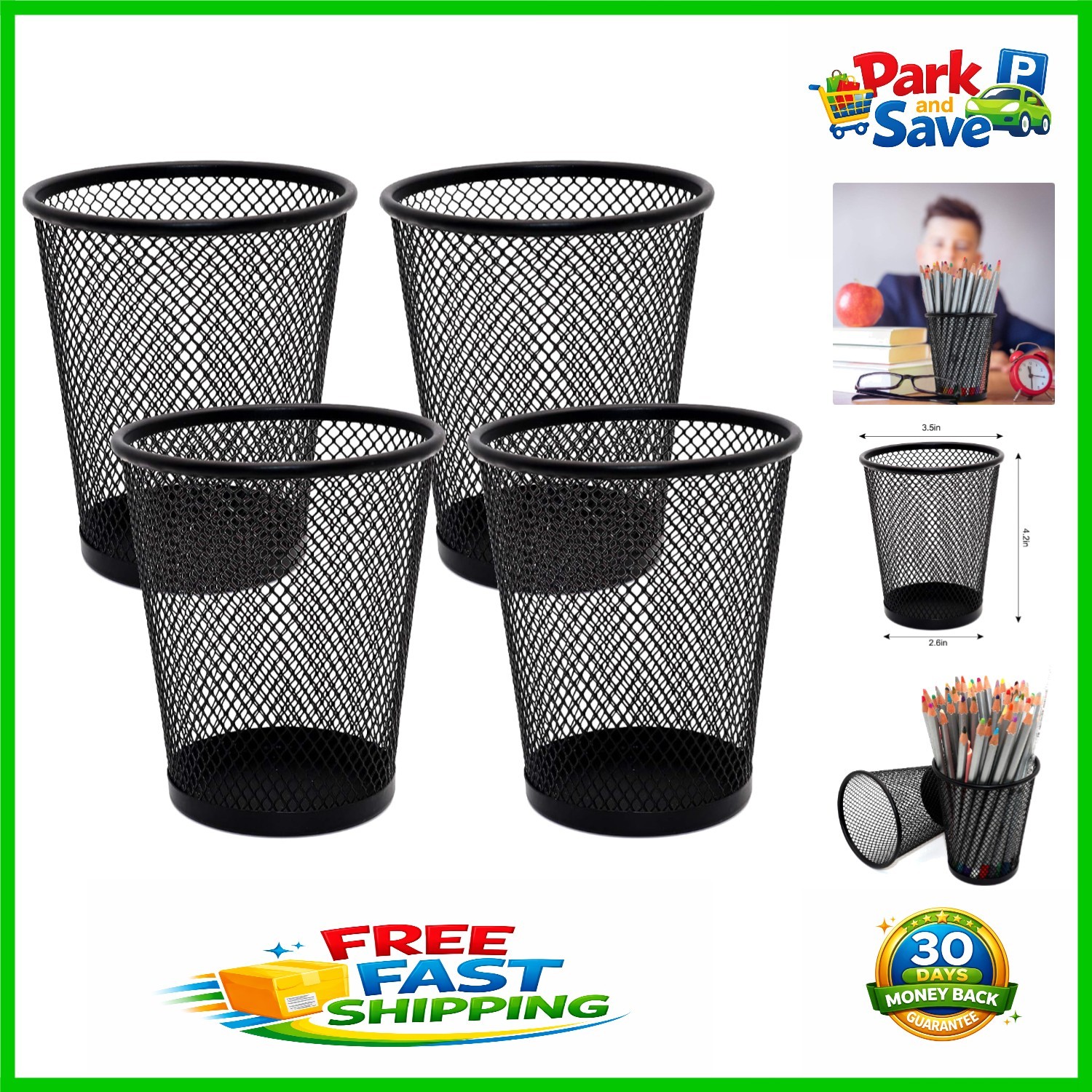 Sleek 4-Pack Metal Mesh Pen Holders for Elegant Desk Organization – Matte Black