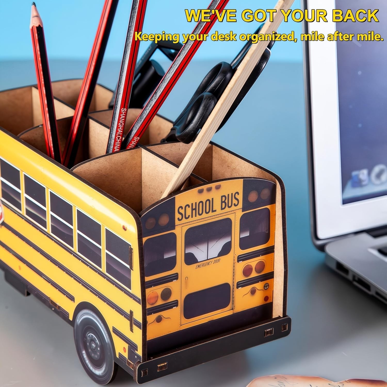 Cute Wooden School Bus Desk Decor & Pencil Holder – Retro Yellow Vehicle ….