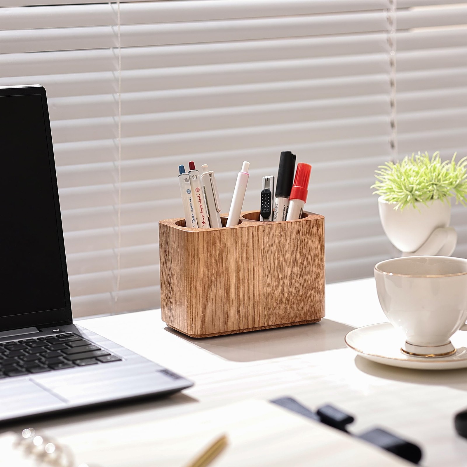 Oak Solid Wood Pen &Pencil Holder for Desk, Office Stationery Organizer, Tabl…