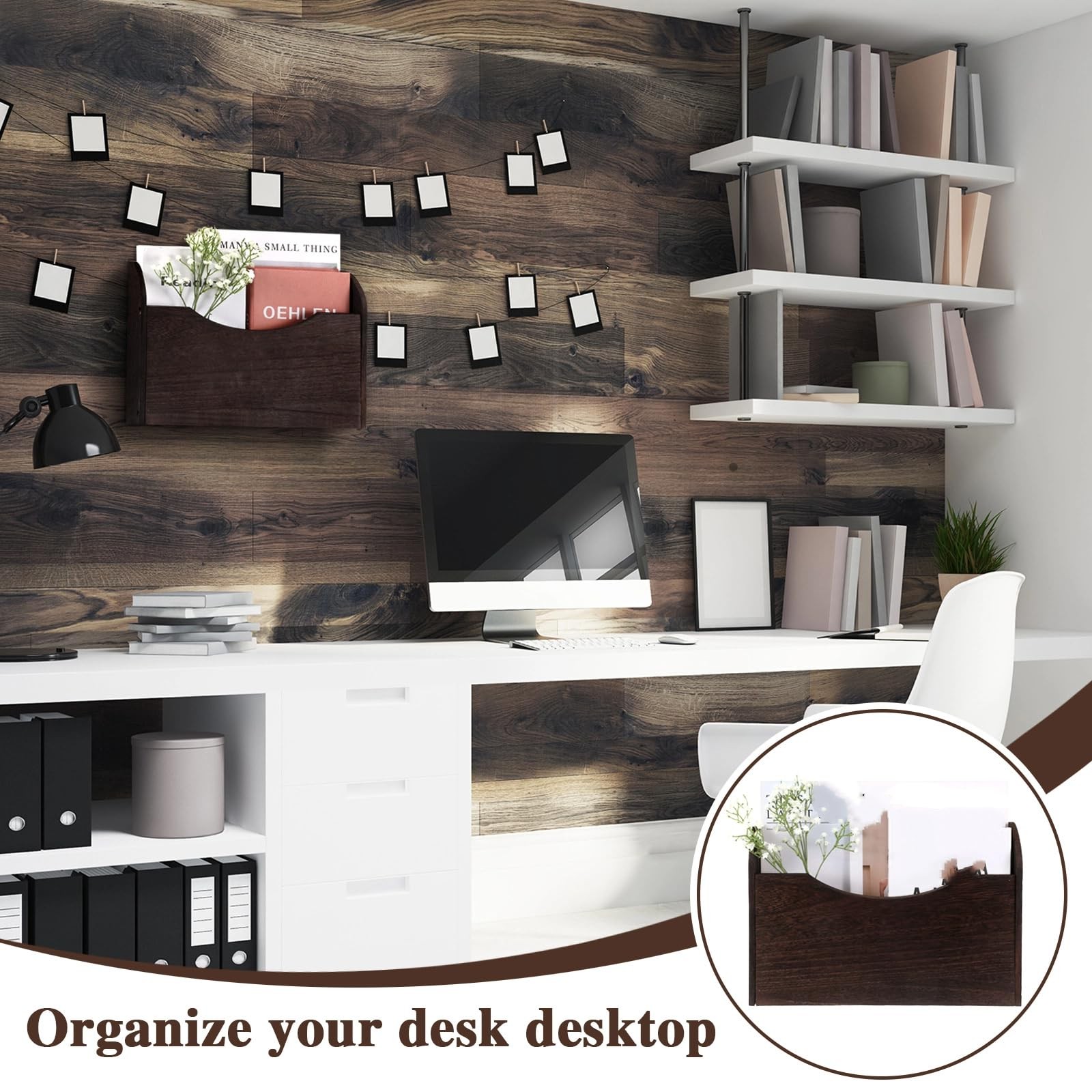 Suzile Wall Mounted File Holder Wood Magazine Holder Wall Hanging File