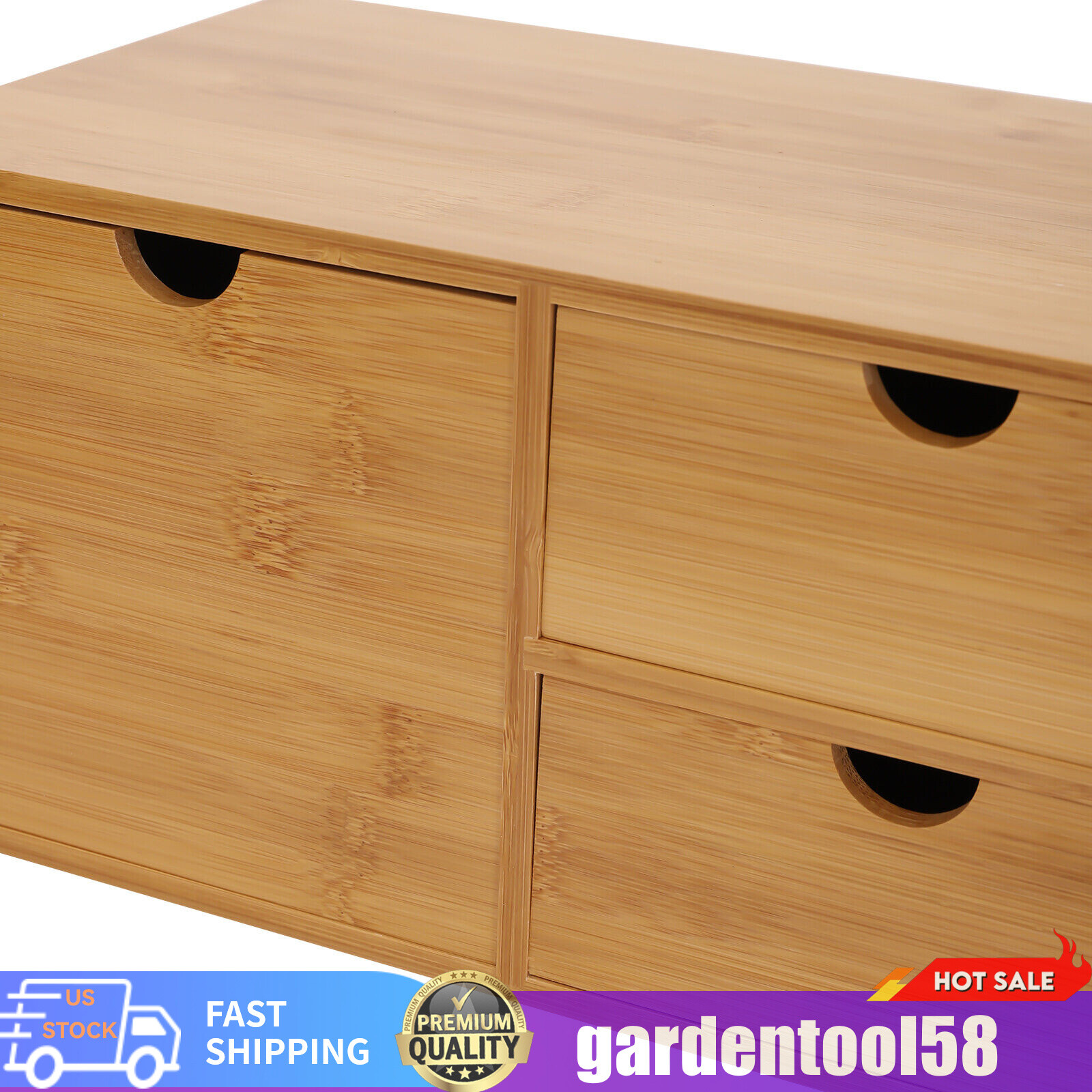 Desk Organizer Drawers Office Desktop Storage Bamboo Box Storage Recess Handle
