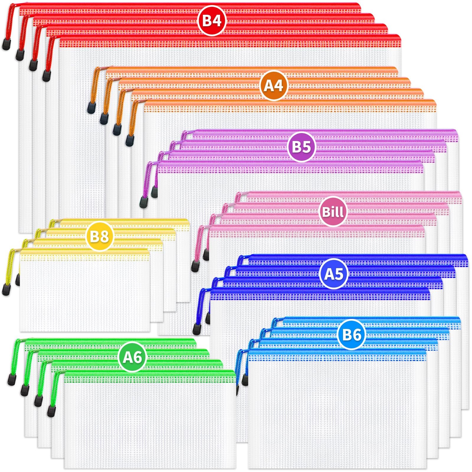 32 PCS Mesh Zipper Pouches 8 Sizes 8 Colors Waterproof Storage Bags