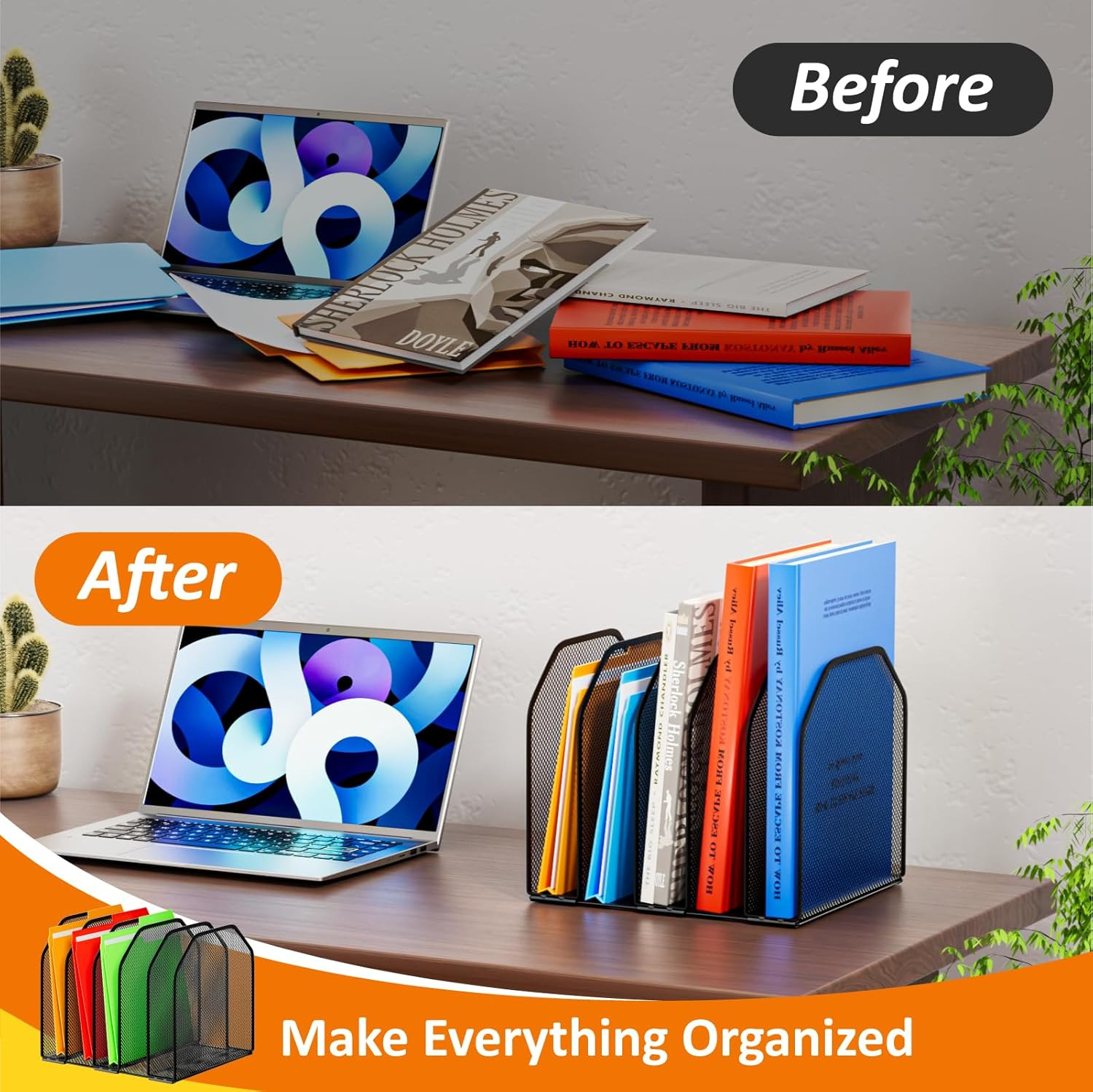 Desk File Organizer Adjustable 5 Sections Upright Desktop Organizer File Sorter