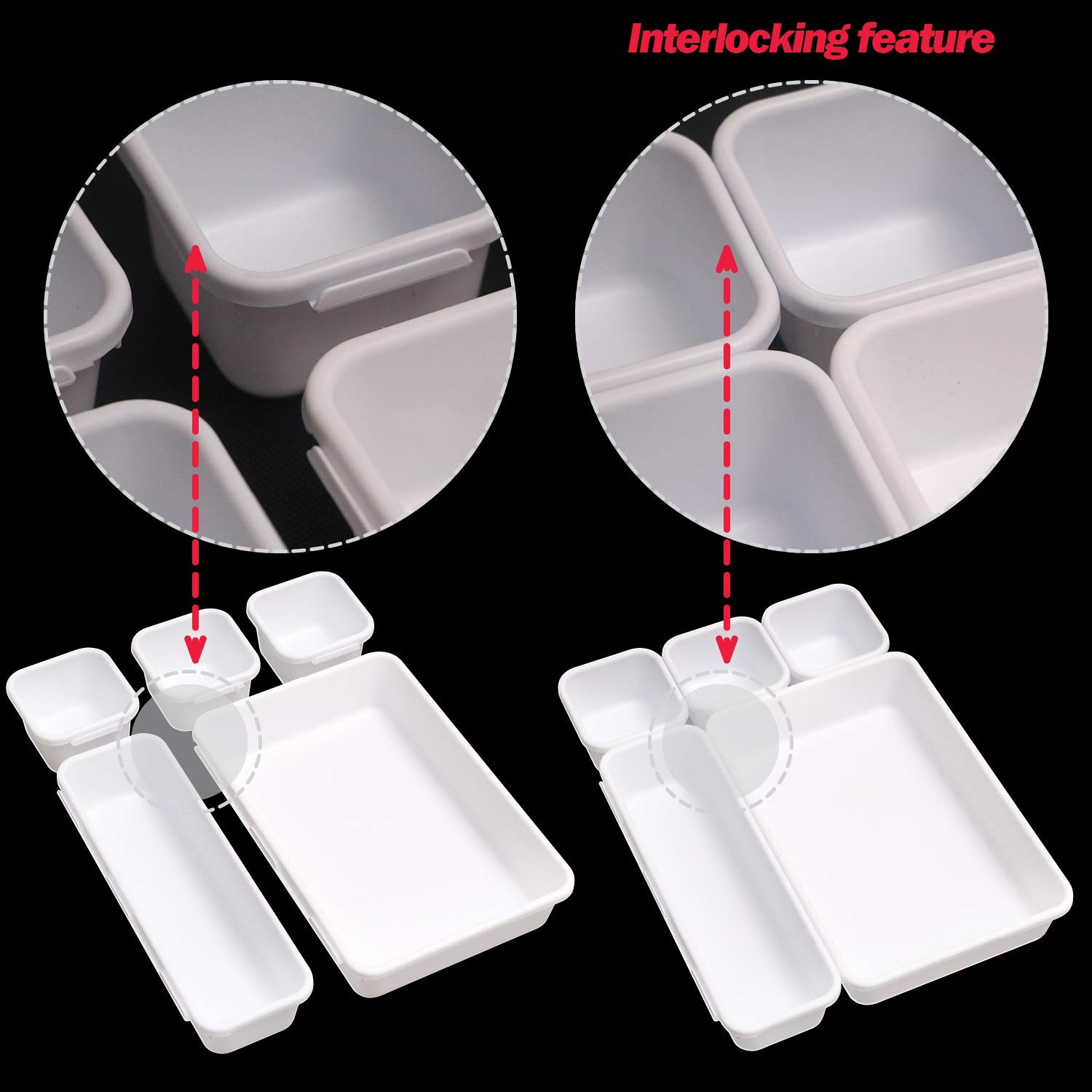 Set of 12 Interlocking Desk Drawer Organizer Tray Dividers Plastic White