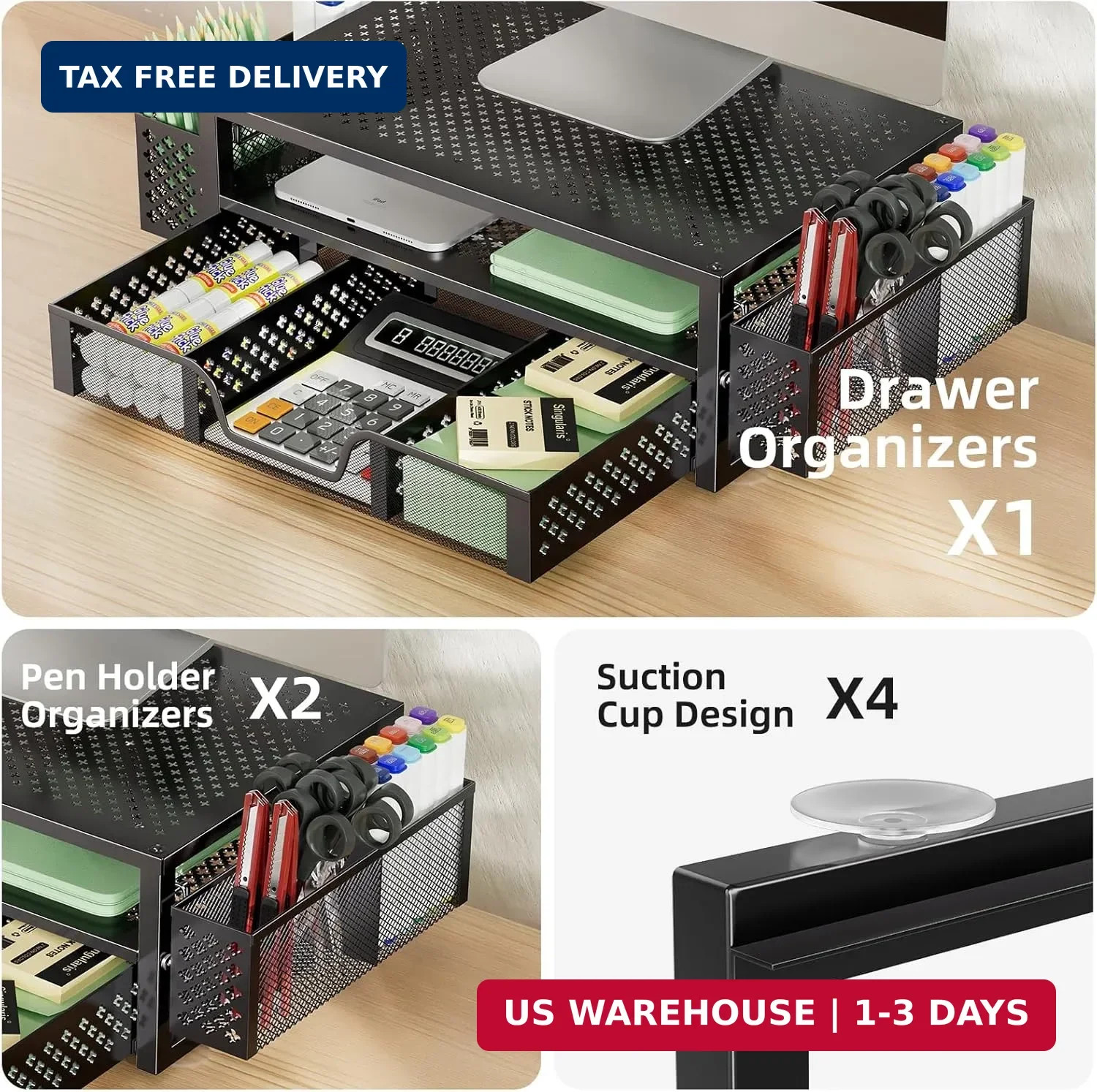 Simple Trending Desk Organizer and Accessories, 2 Tier Computer Metal Monitor St