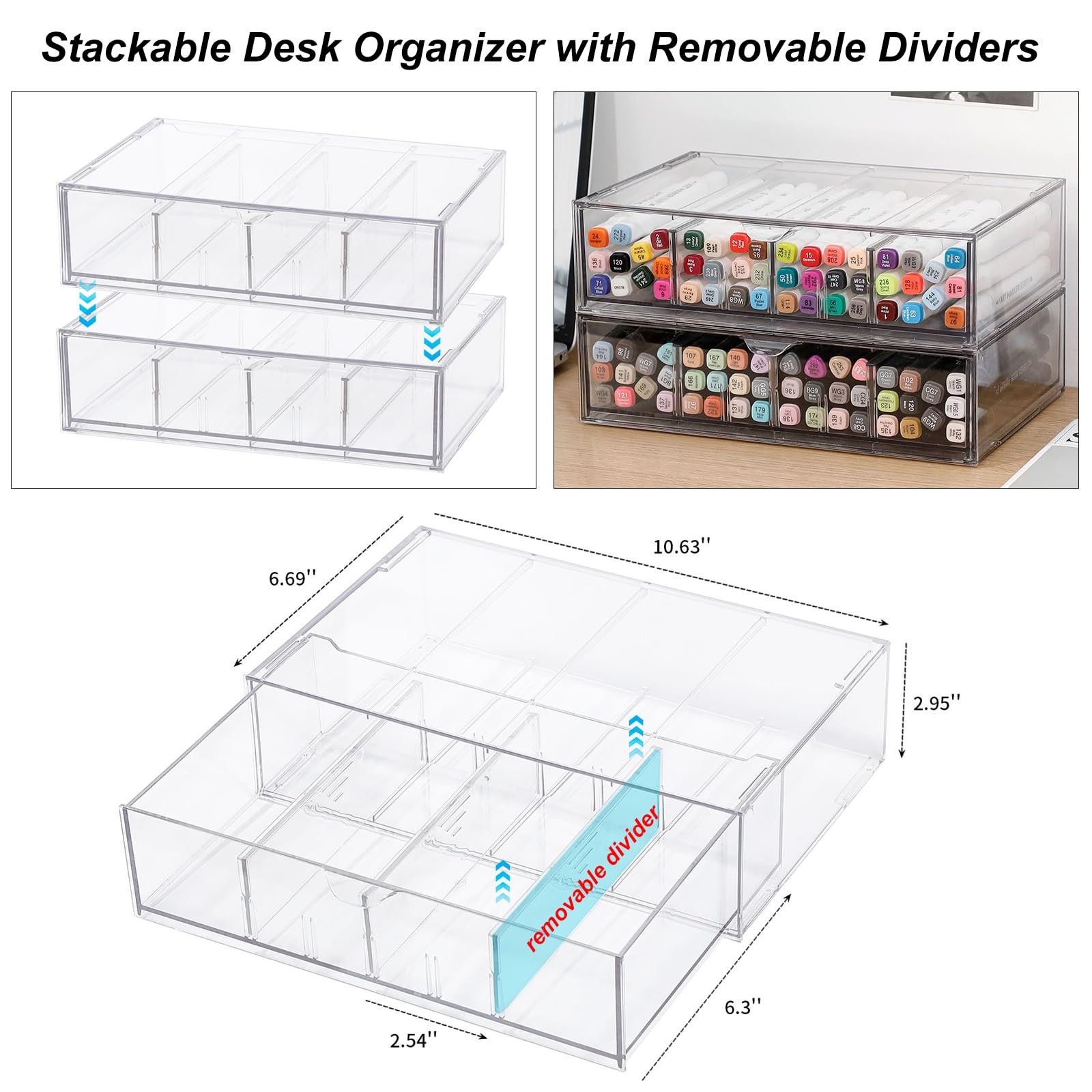 GOXITAX Clear Pen Organizer with Drawer, 2 Pack