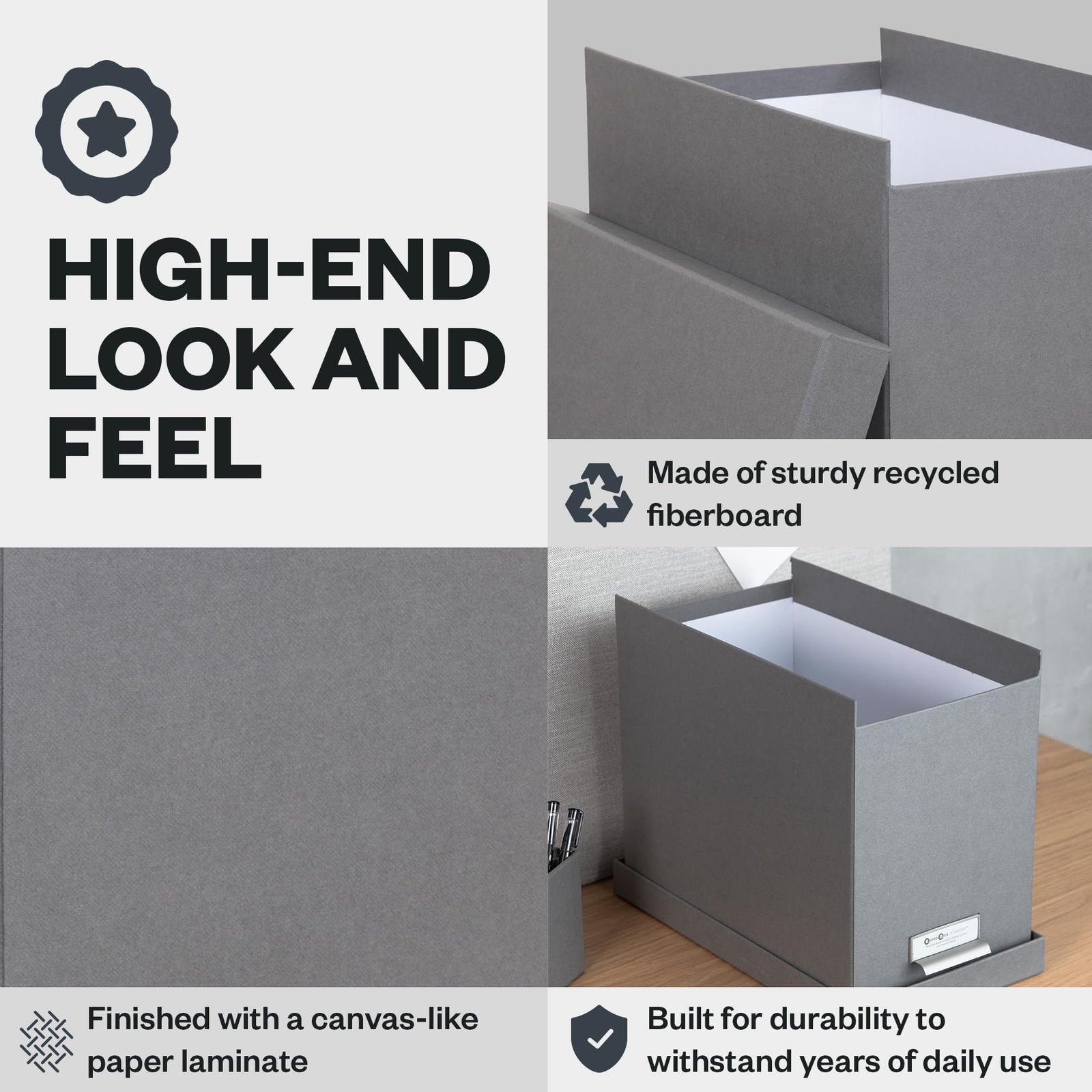 Bigso John Fiberboard Label Frame Desktop File Storage 10.2 x 7 x 13 in, Grey