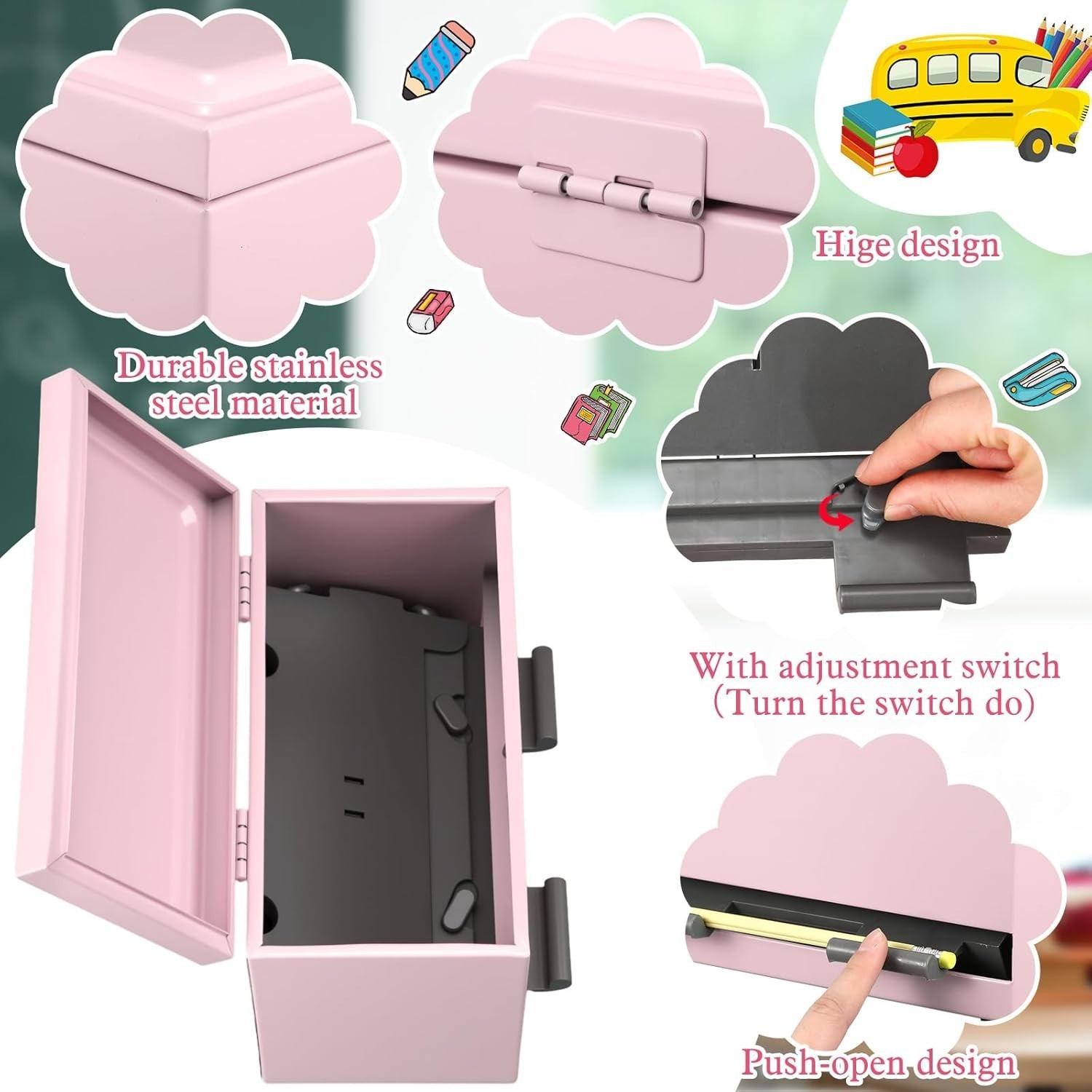 8 Pcs Stainless Steel Pencil Dispenser & Desk Organizer Kit – Light Pink
