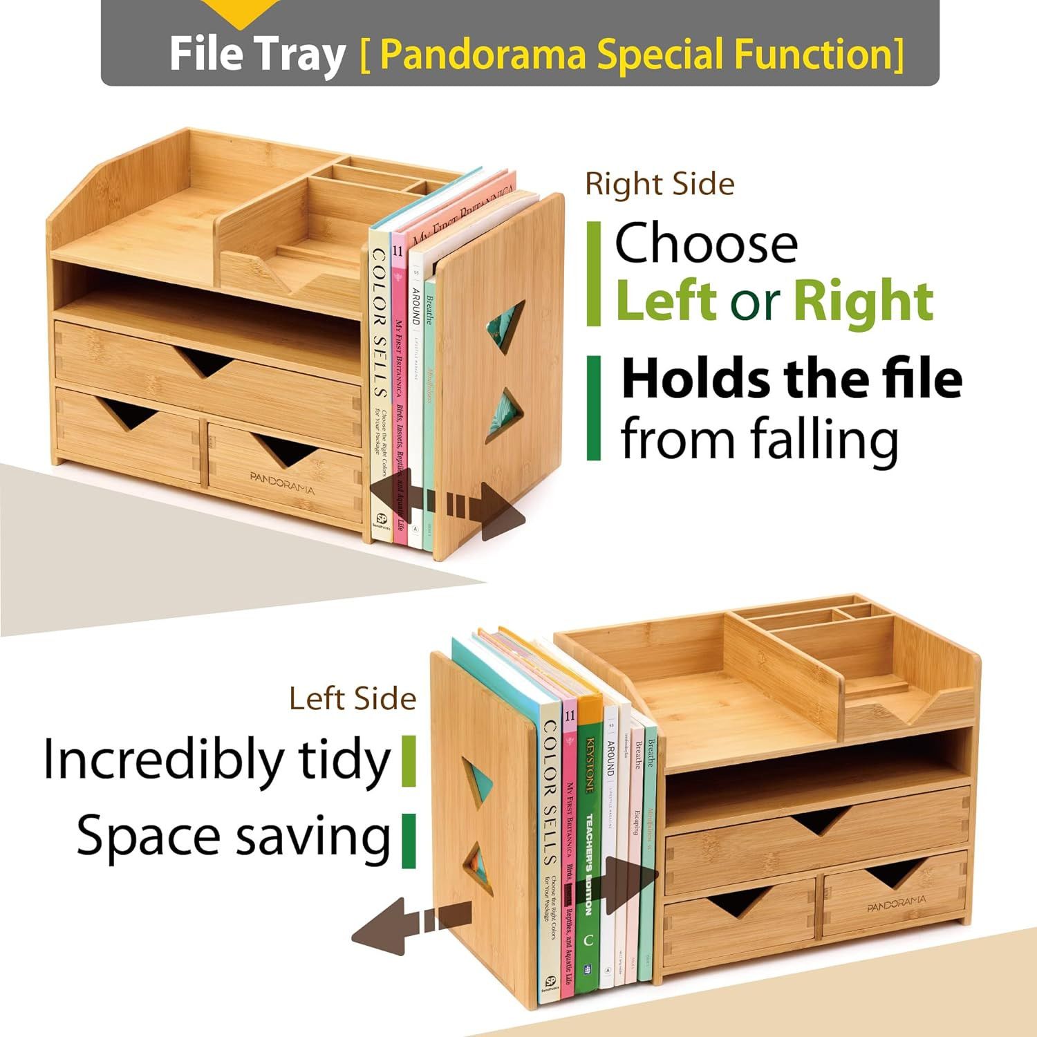 Bamboo Desk Organizer Large – A4 Drawers & Adjustable File Holder, Fully Assembl