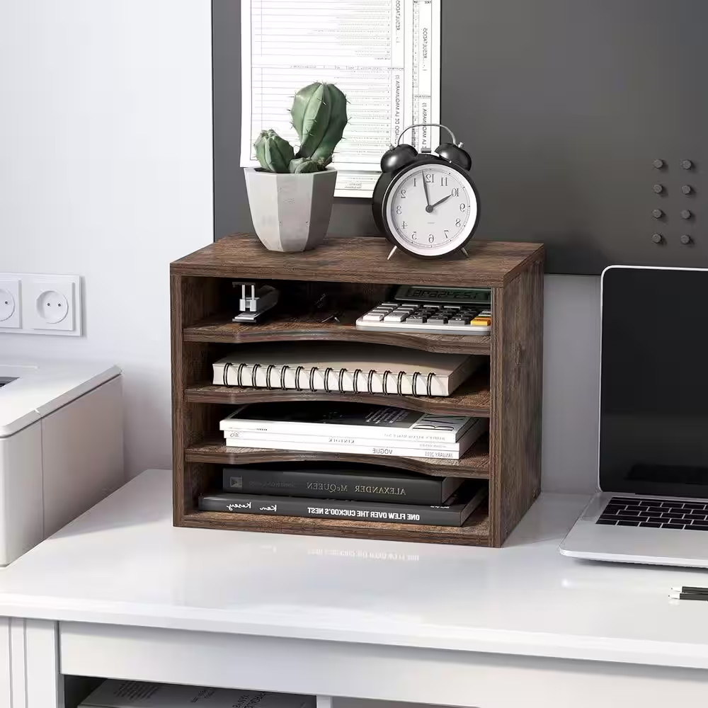 Rustic Brown 13.4 In. X 10.6 In. Wood Vintage Desktop File Organizer