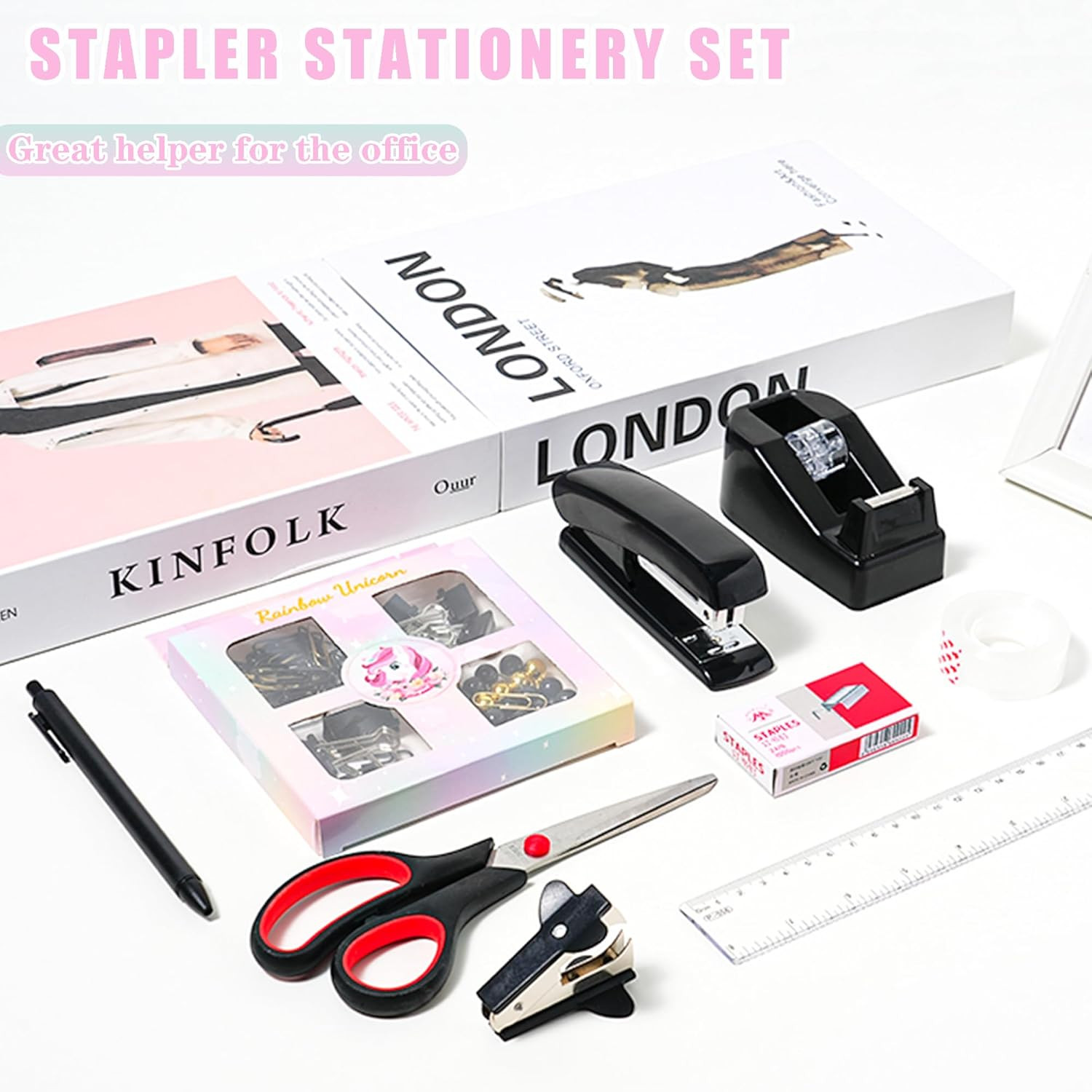 Black Desk Organizer Set with Pen Holder and Essential Office Supplies