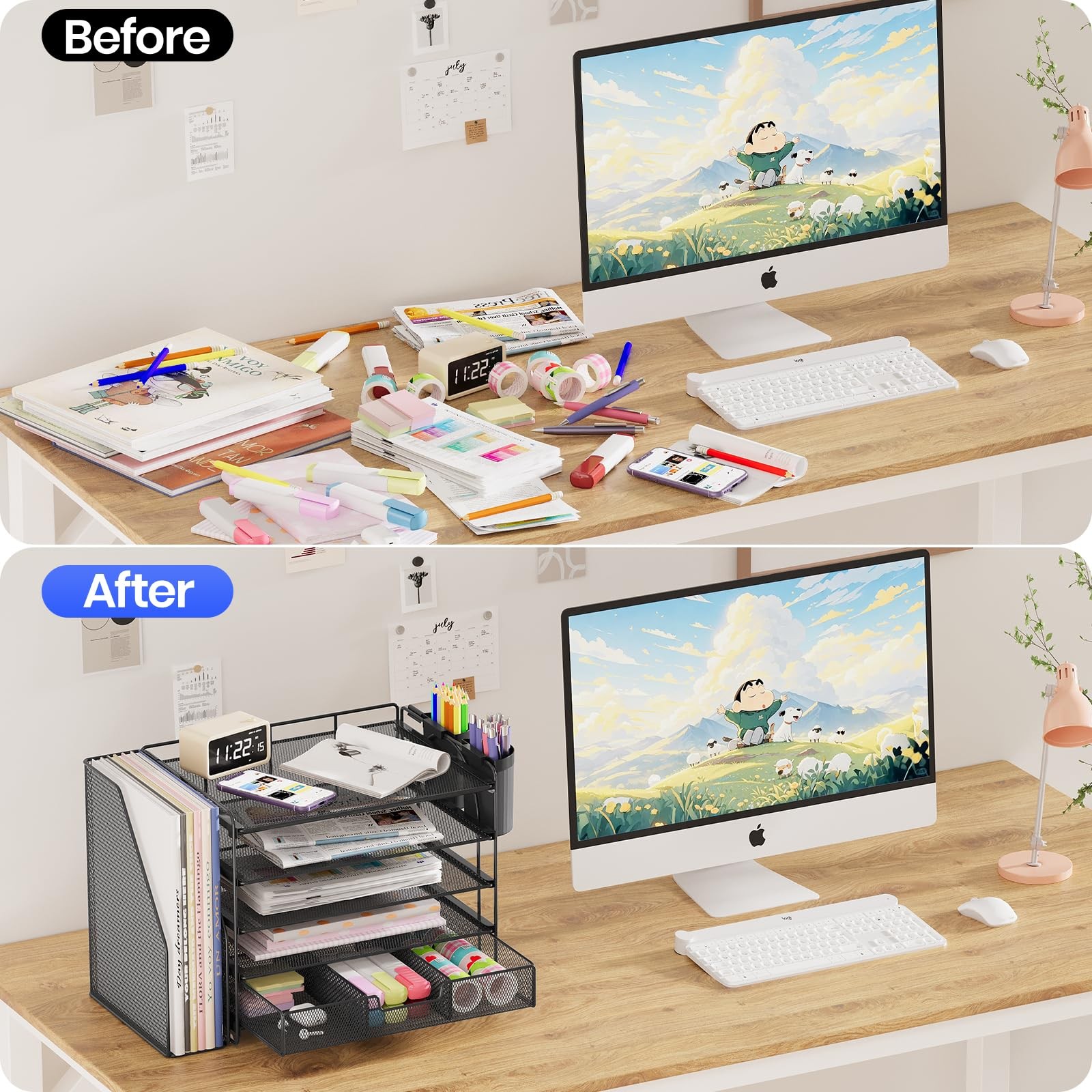 Desk Organizer, 5-Tier Desktop File Organizer with Drawer and Pen Holders, Of…