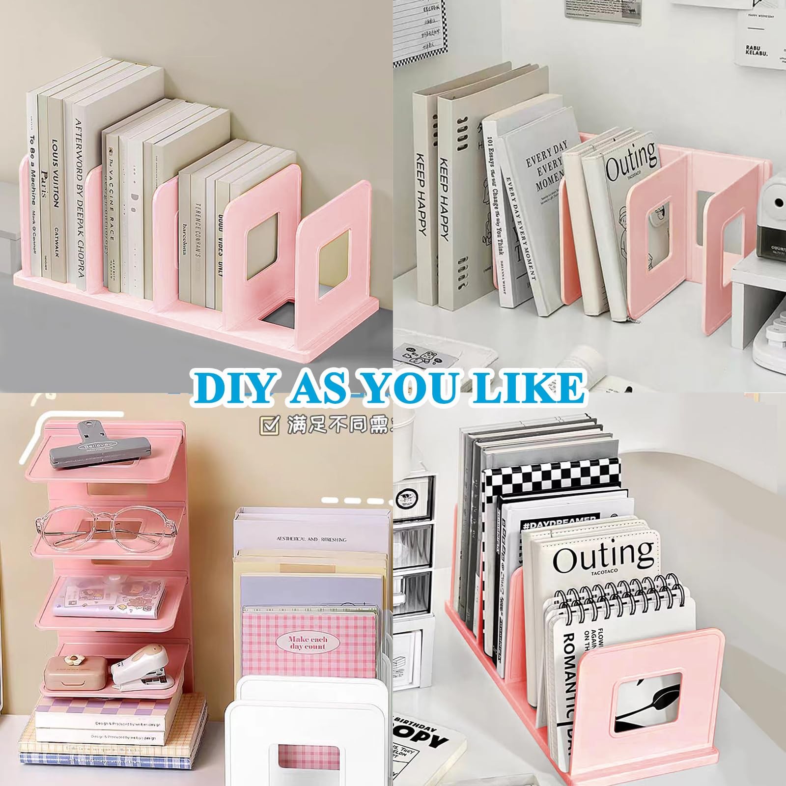 Desk File Sorter Vertical Desktop File Folder Organizer 4 Section Plastic Boo…