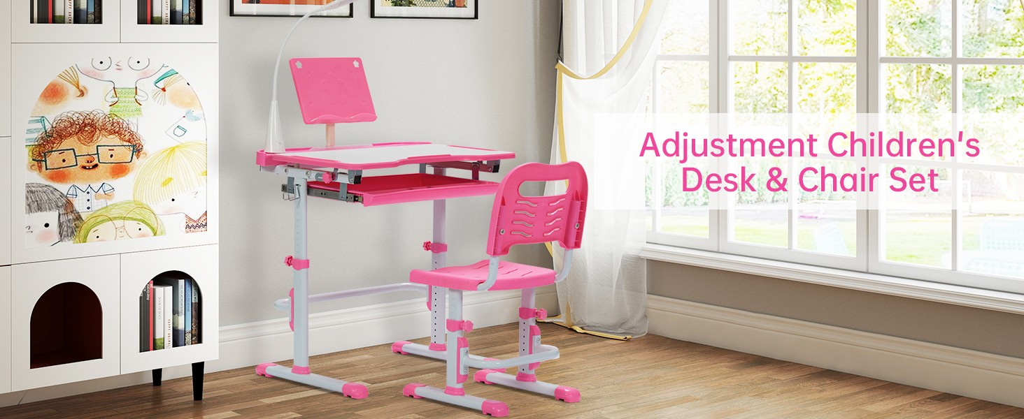 Kids Desk and Chair Set, Height Adjustable Child’s School Study Writing