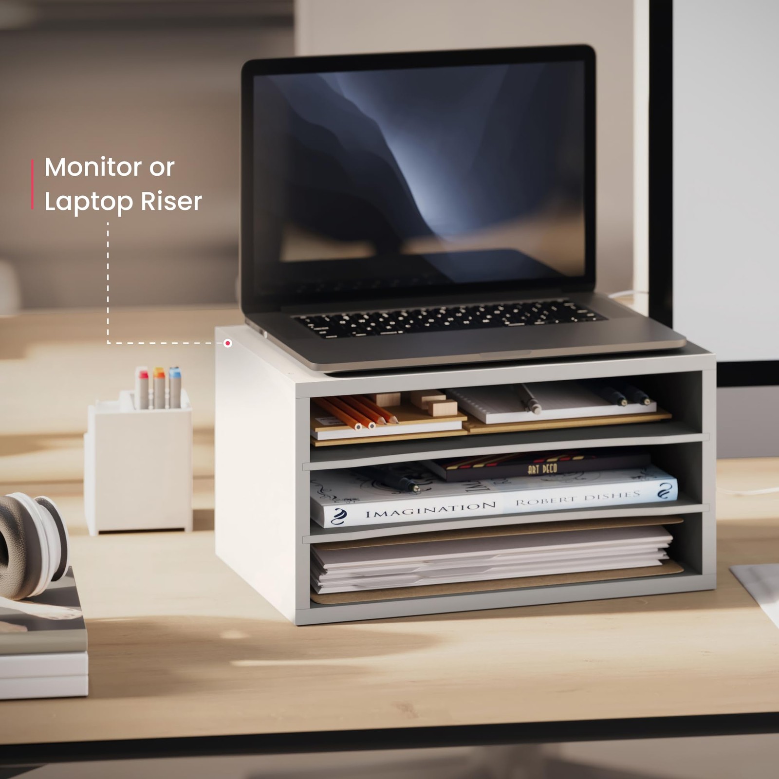 Paper Organizer, 3-Tier Stackable Wood Desk Organizer, Document File Organize…