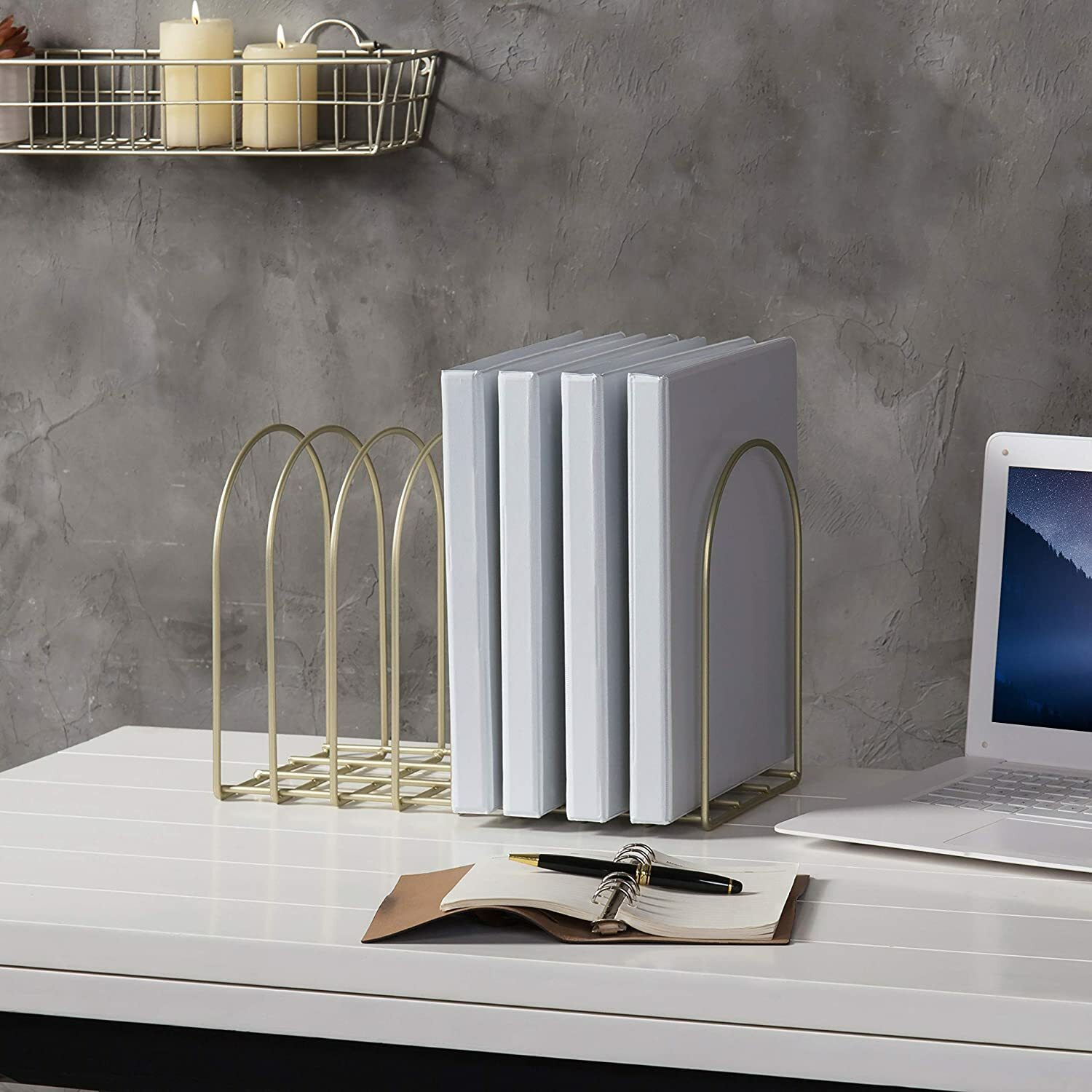 MyGift 8 Slot Vintage Brass Toned Metal Wire Arch Desktop File Folder Rack