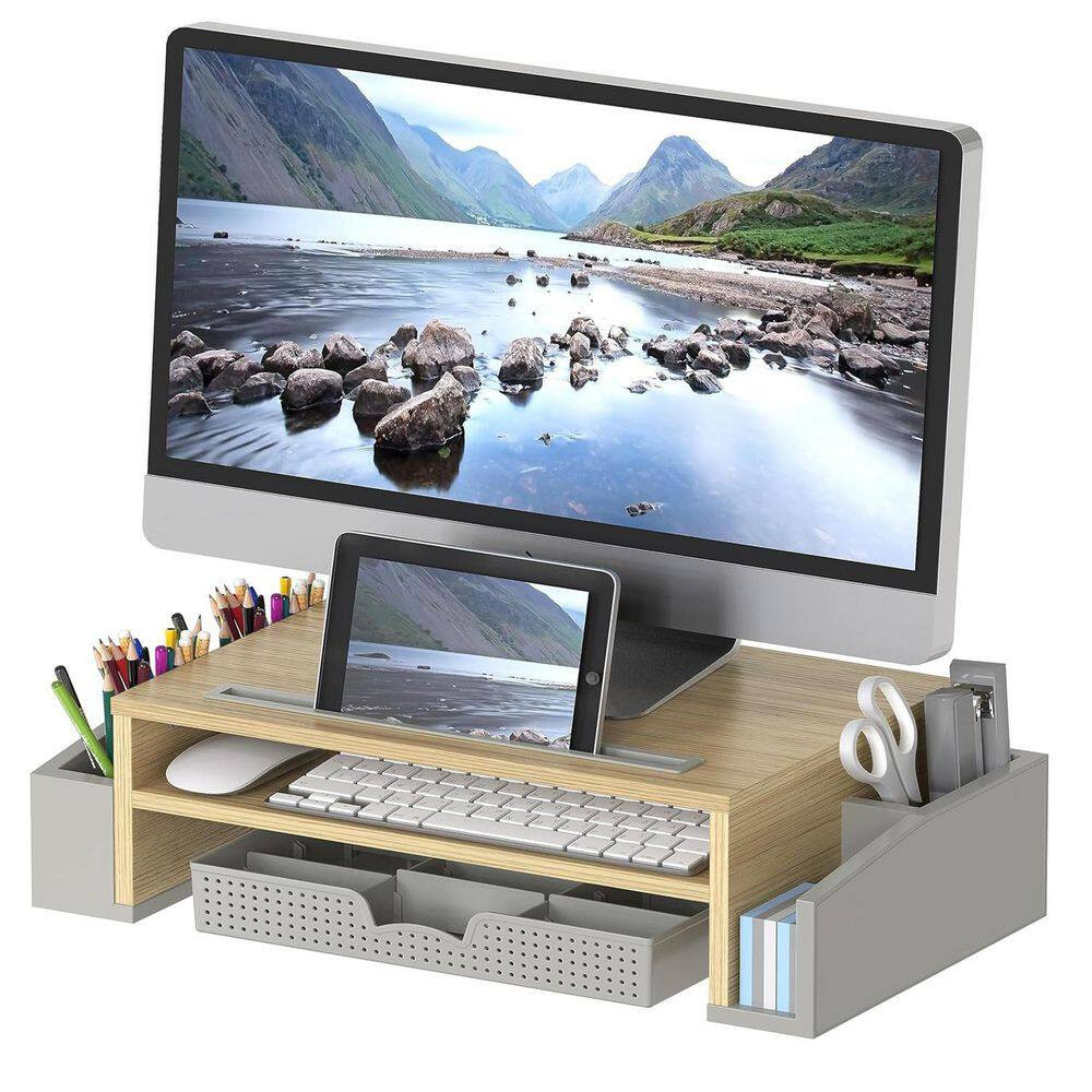 Oak 20.2 In. X 6 In. Wood Modern Desk Organizers with Adjustable Organizer Tray