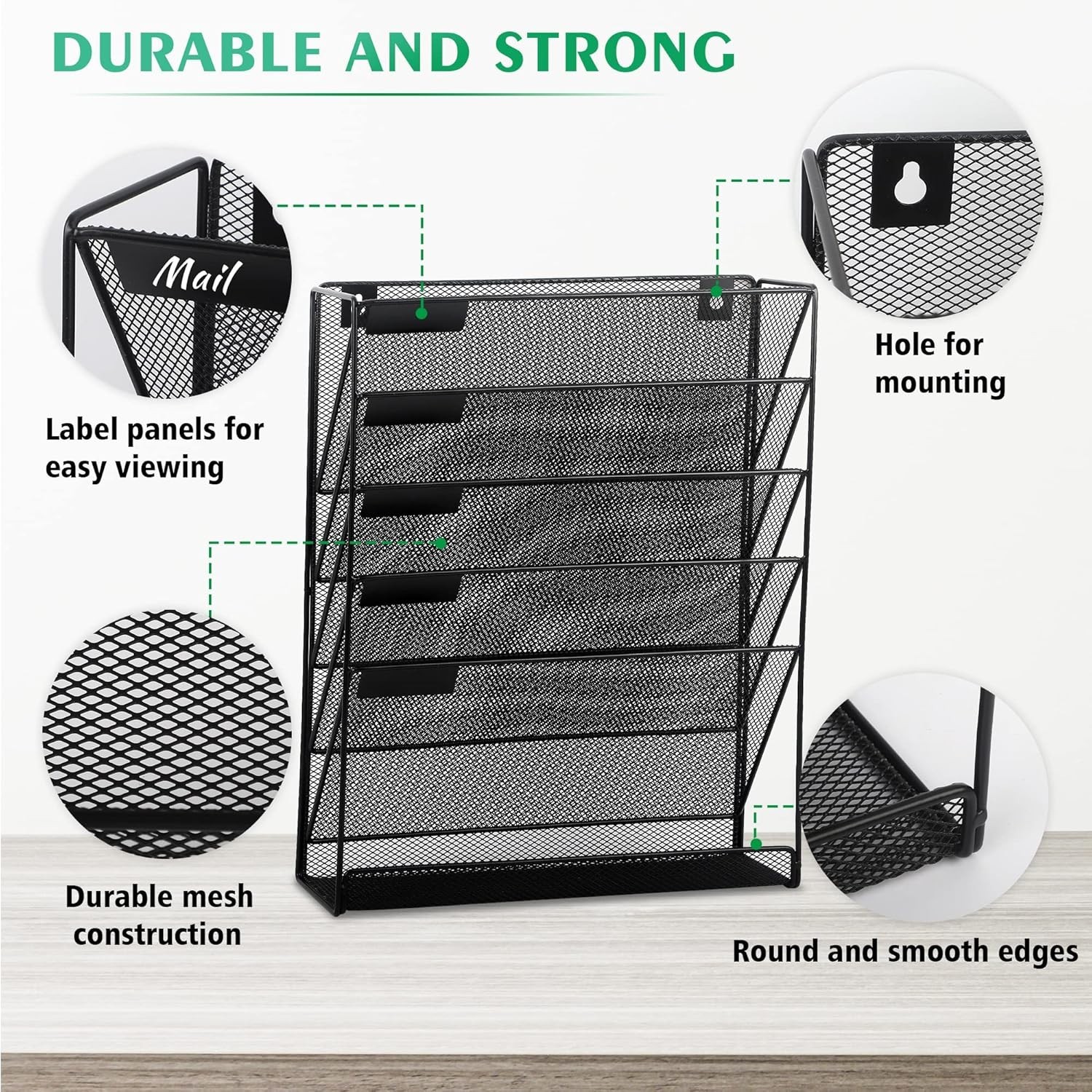 Desk File Organizer Mesh 6-Tier, Hanging Wall Mount Document Organization Sta…