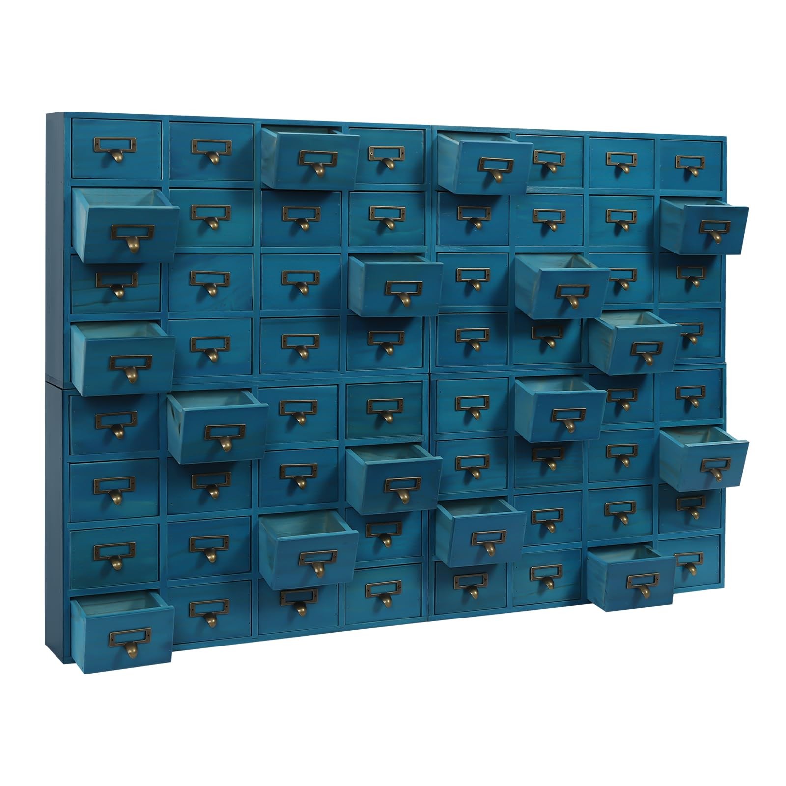 64-Drawer Wooden Storage Box Vintage Tabletop Mount Desk Drawer Organizer Blue