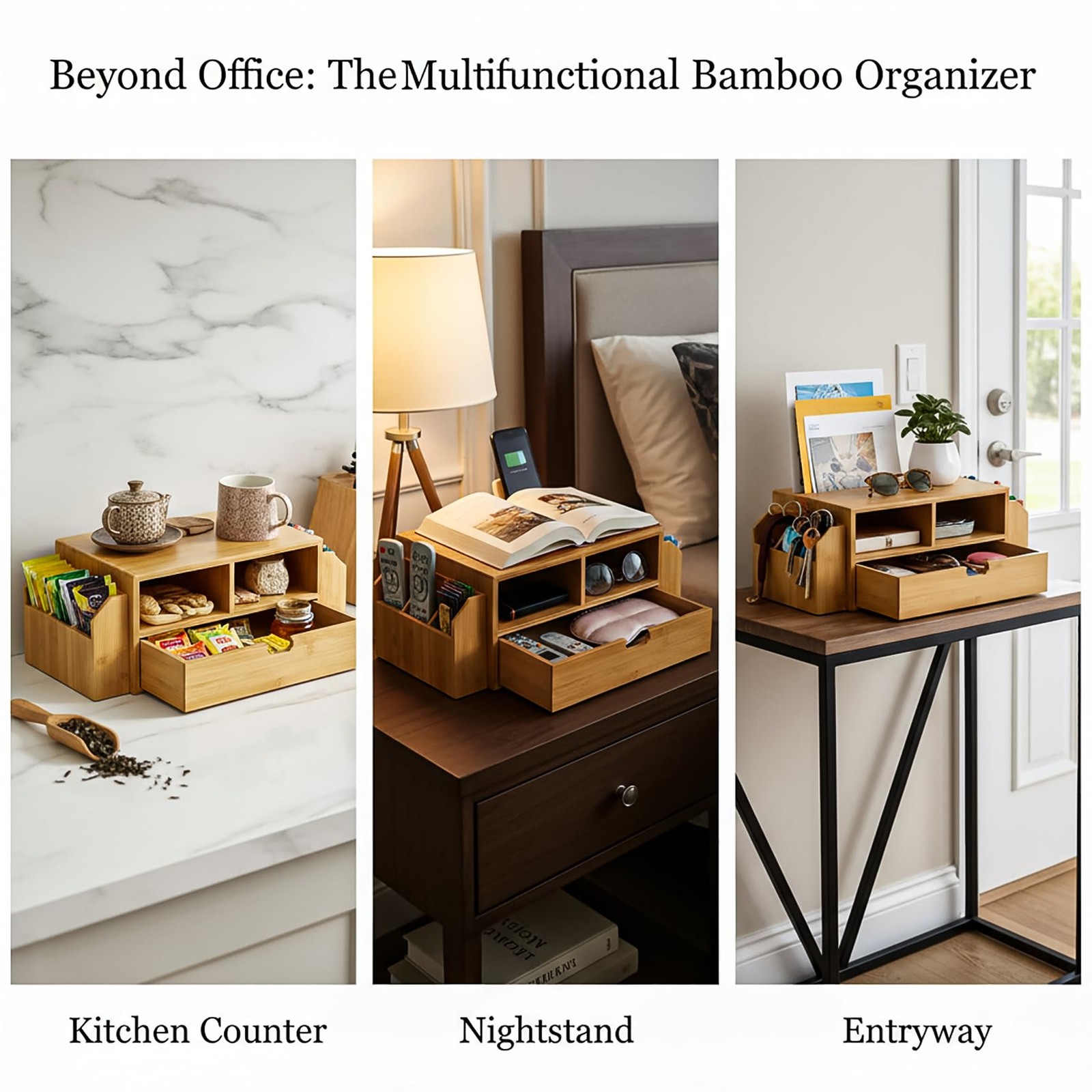 Hiceeden 2 Tier Bamboo Desktop Organizer, Desk Monitor Stand Riser
