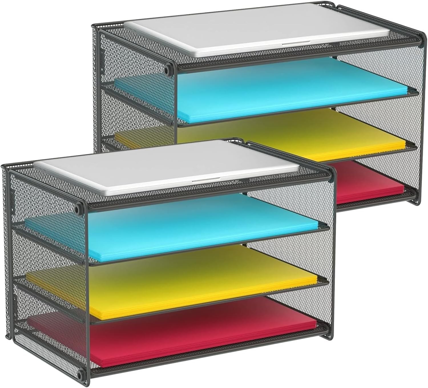 3 Tier Letter Tray Paper Organizer W/ Handle Mesh Desk Organizer Paper Sorter