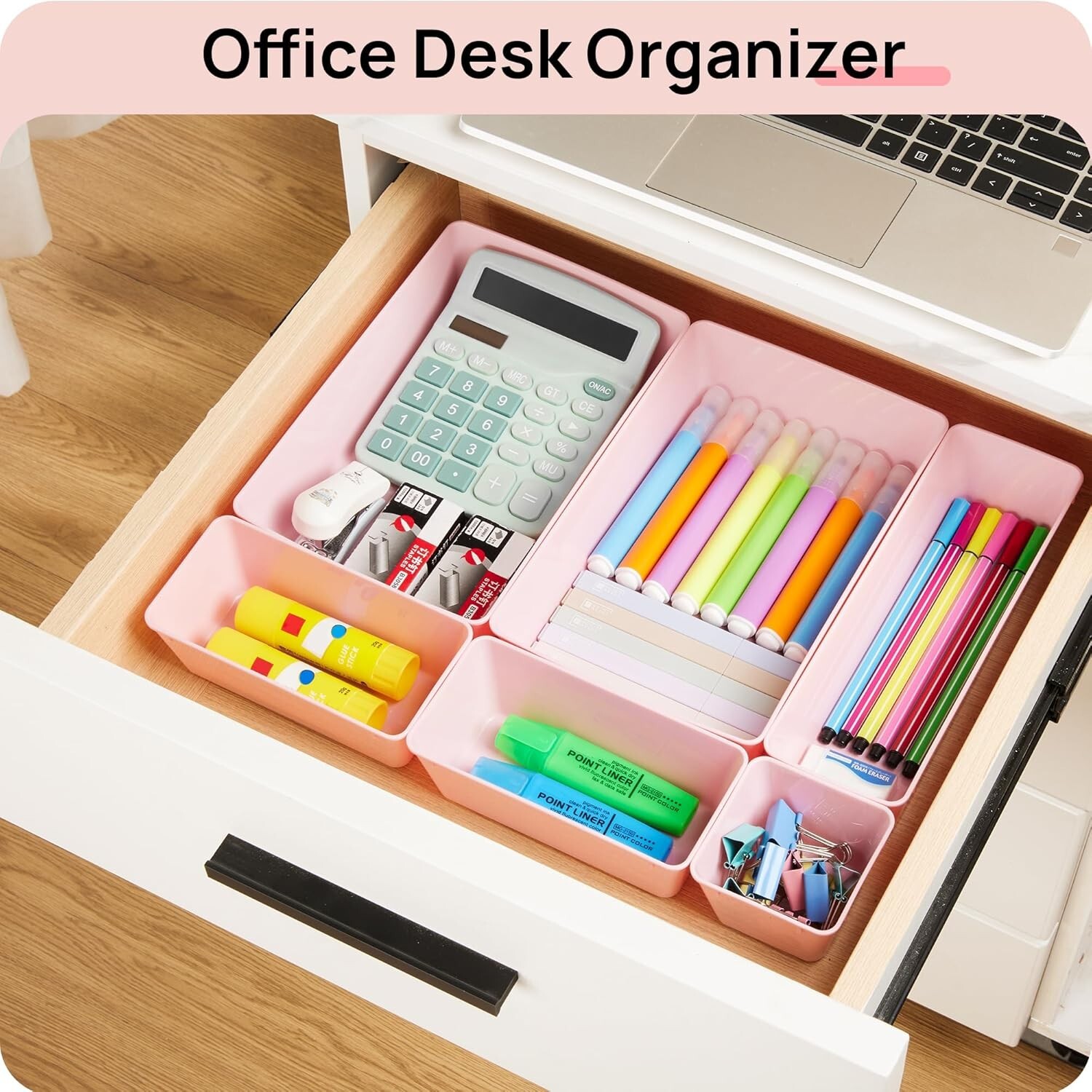 25 PCS Pink 4-Size Versatile Drawer Plastic Organizer Non-slip Storage Trays