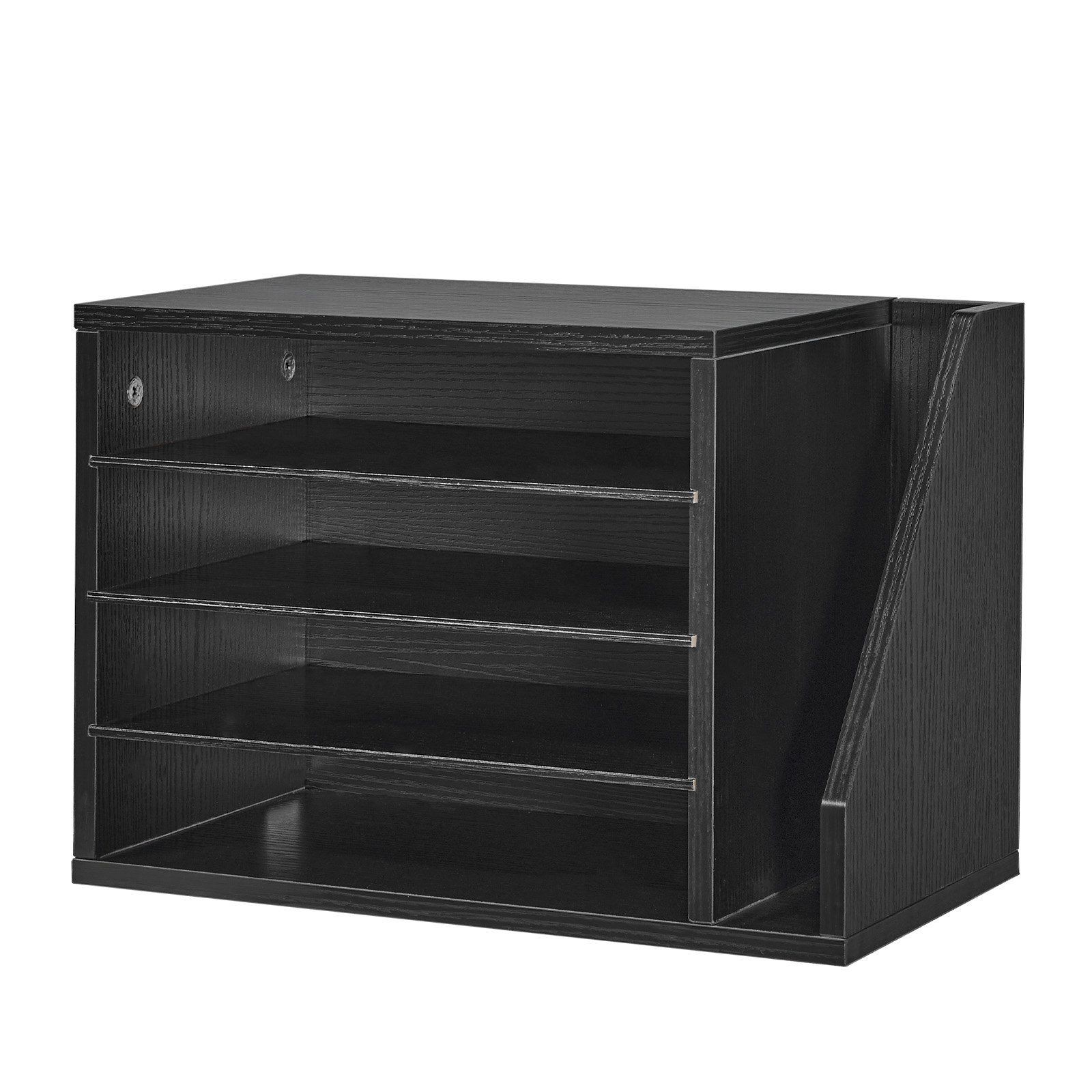 4-Compartment Wooden Mailbox: Desktop Document Organizer with Side File Holder