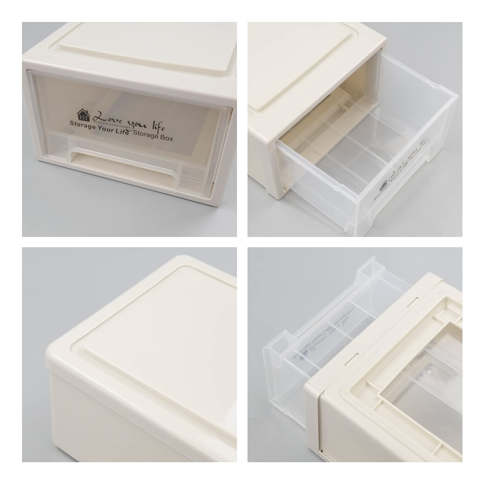 Compact Plastic Stacking Storage Drawer Unit Stackable Organizer Bins 3 PCS