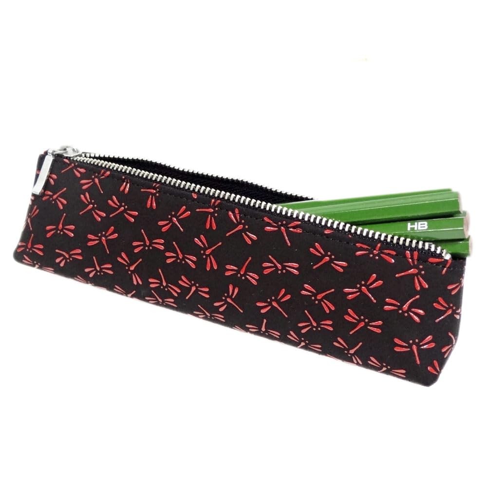 Inden-ya Deerskin Pen Case Dragonfly Red Lacquer Black Made in Japan
