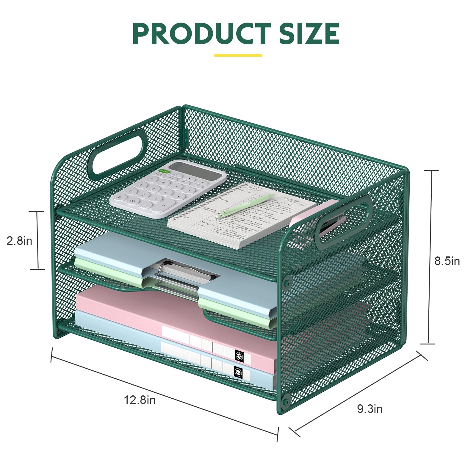 Green 3~Tier Mesh Desk Organizer Letter Tray with Handle