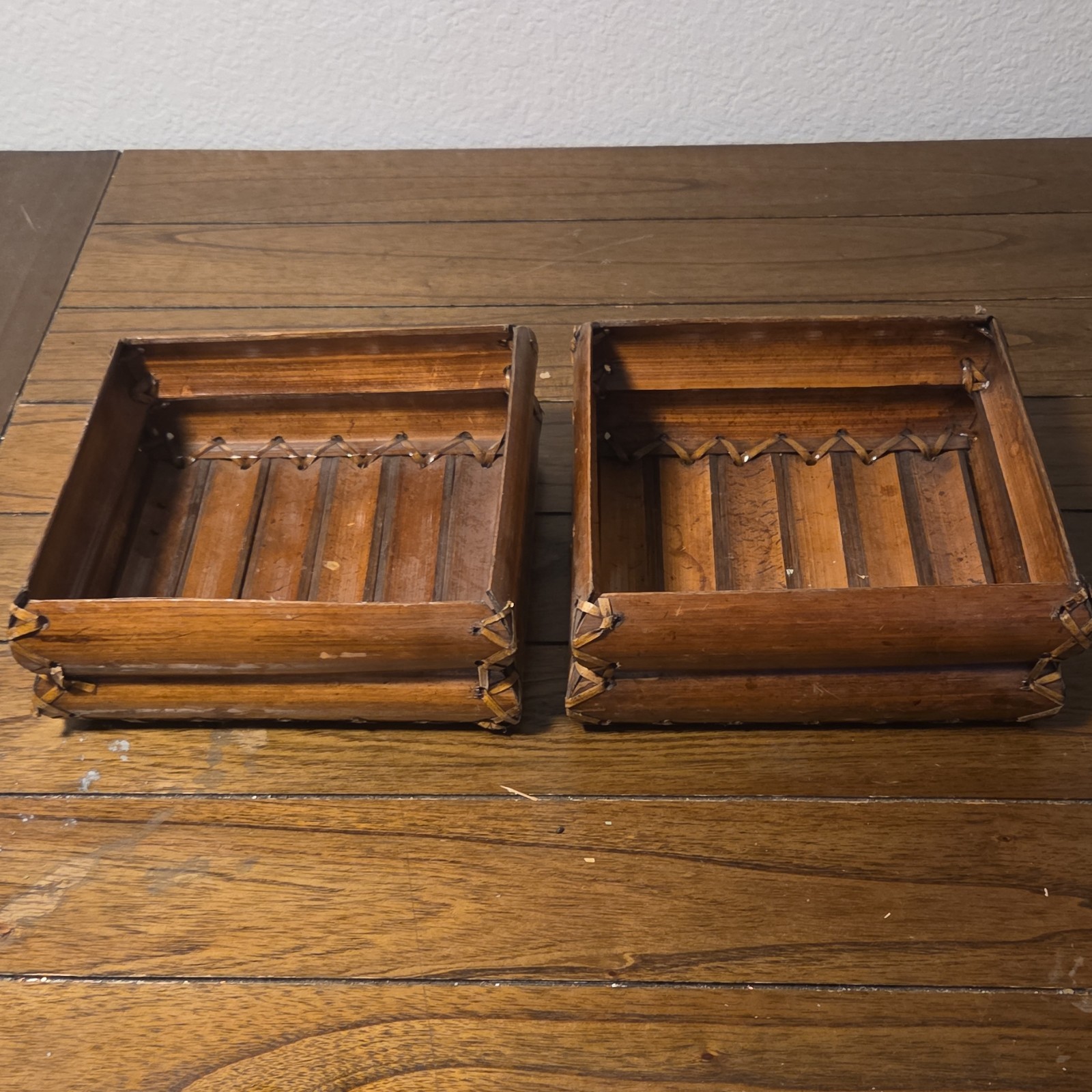 Wood Desktop Organizer Set of 2 Vintage Office Desk Trays