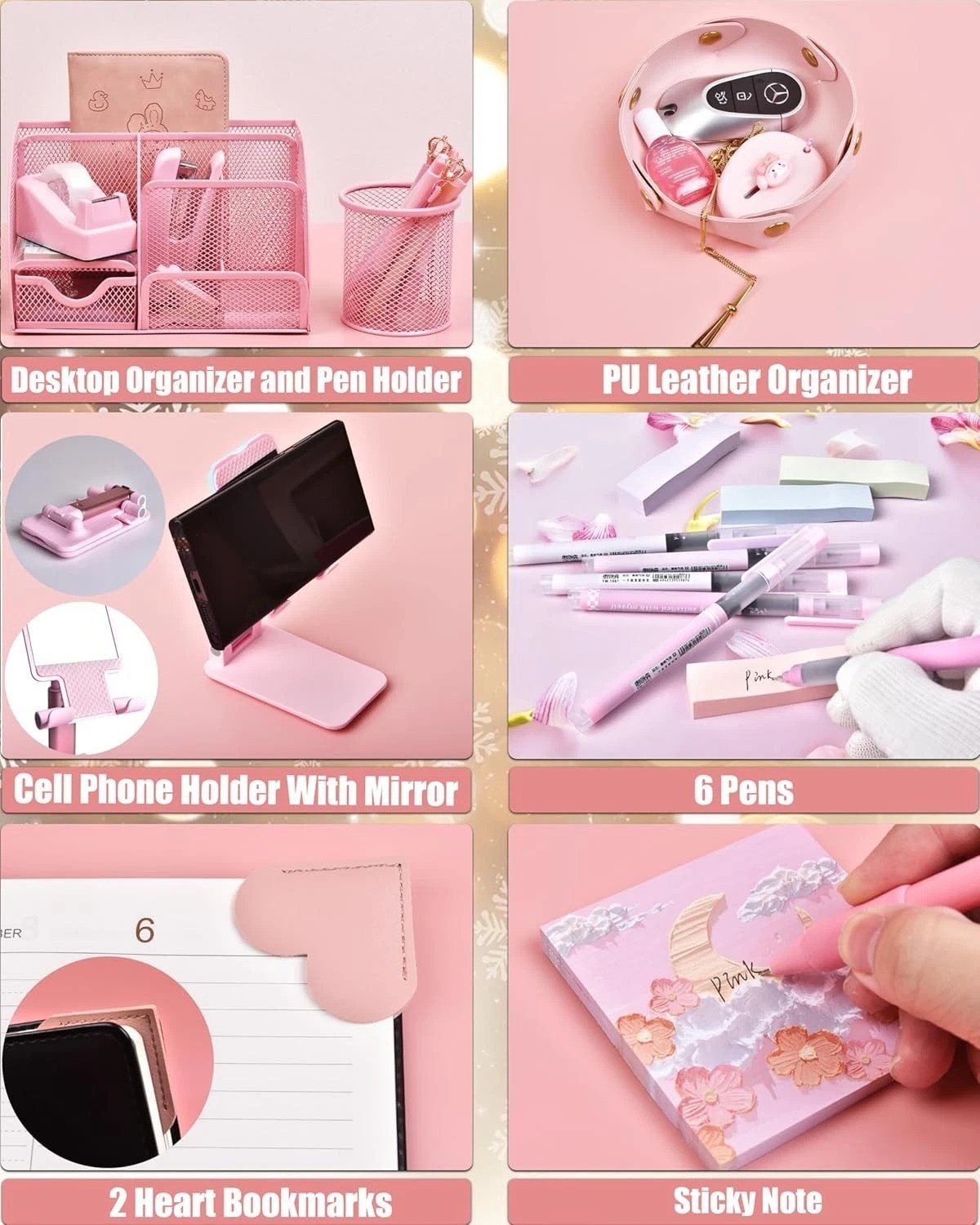 Modern 24-Piece Pink Office Supplies Set – Ultimate Workspace Beautification