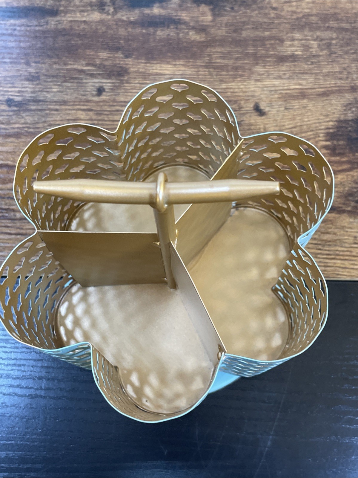 Heart Rotating Desk Organizer Caddy Turquoise Teal Gold Excellent Rare HTF