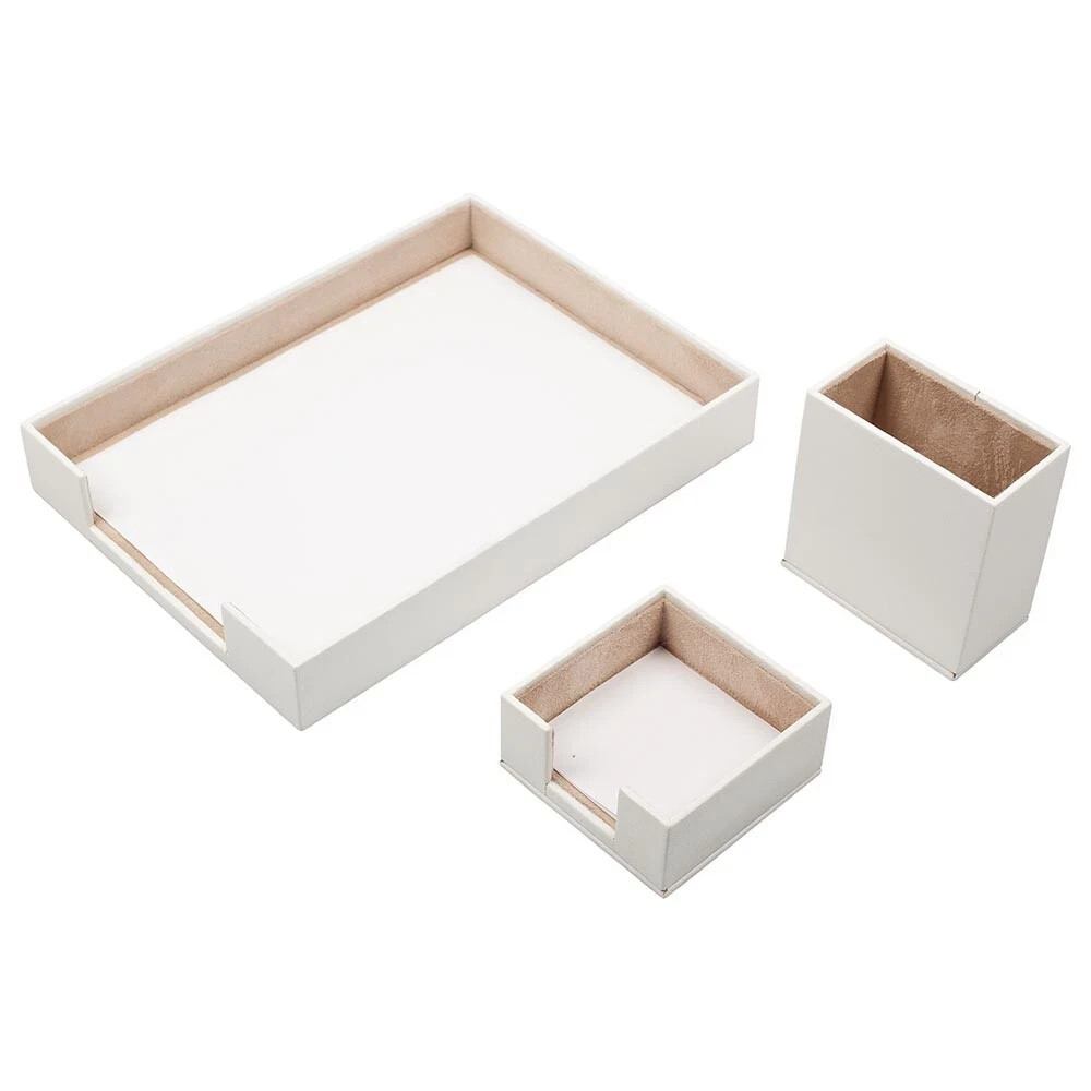 Leather Desk Organizer Set with Single Document Tray Desk Set 10 PIECES White