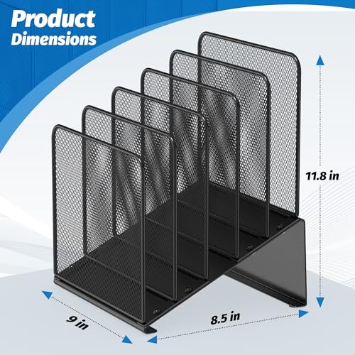 Inclined 5-Section Desk File Organizer, Vertical 9″ x 8.5″ x 11.8″, Black