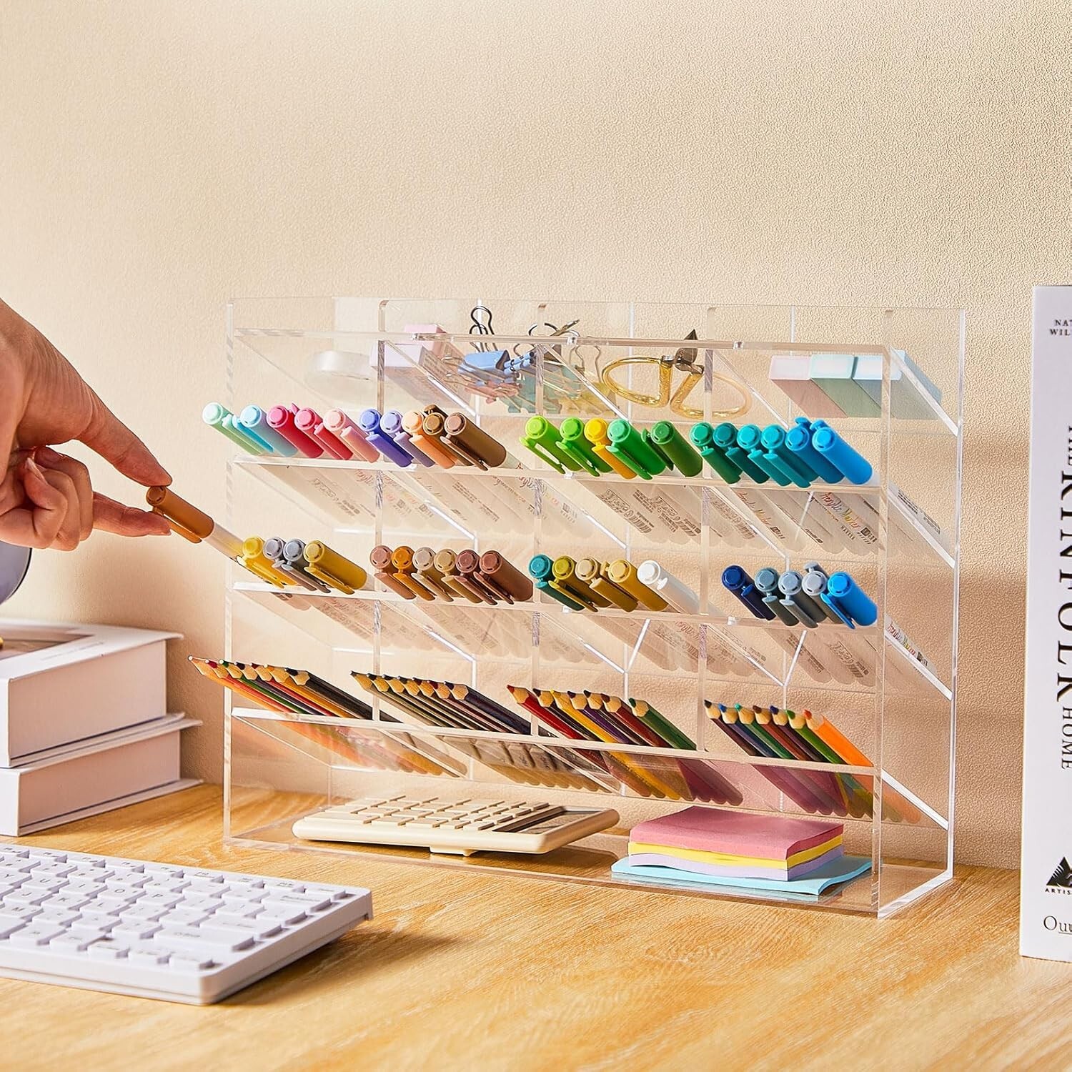 Acrylic Pen Organizer for Desk, Vertical Marker & Pencil Holder (13 x 4 x 10.2″)