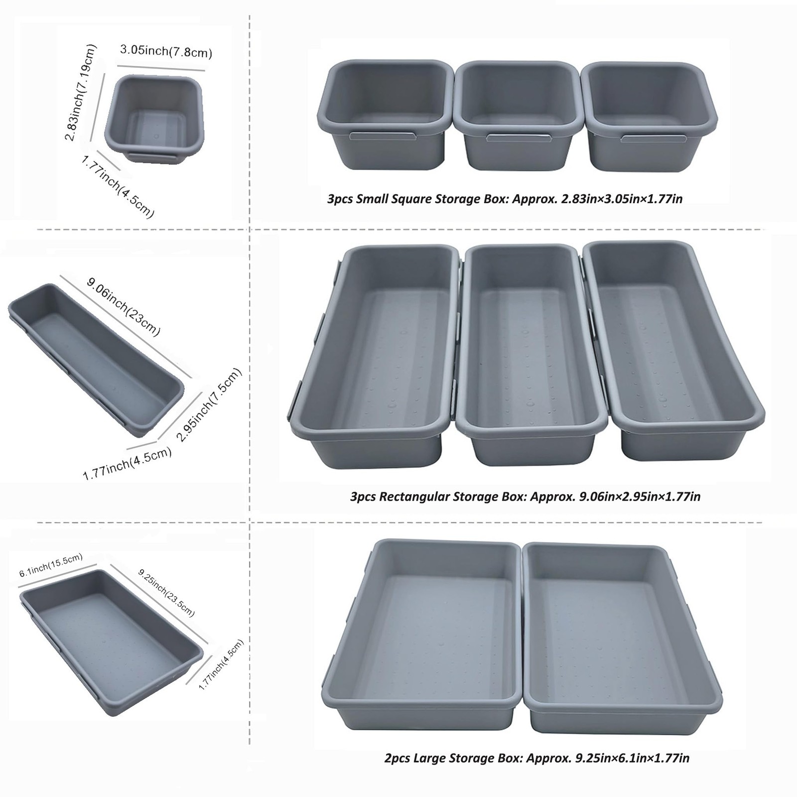 U-KIME 8-Piece Interlocking Drawer Organizer Trays for Desk, Light gray