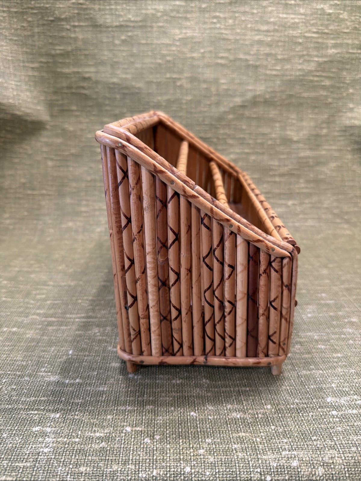 Vintage Bamboo Rattan Desk Mail Letter Holder Organizer
